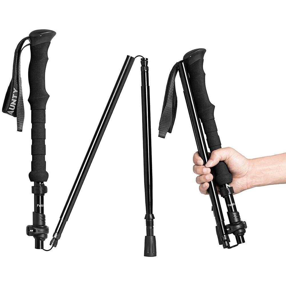 Collapsible Walking Stick For Travel, Adjustable Lightweight Trekking Trail Hiking Pole Fit For Women Men's Height 4.9-6.3(Ft),Best Gift For Hikers Backpackers & Campers, Dark Black