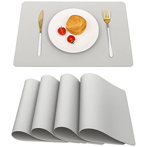 Vinjiasin Leather Placemats Set Of 4 Grey Placemats For Dining Table Waterproof Wipeable Heat Resistant Place Mats Durable Easy To Clean Indoor Outdoor Table Mats
