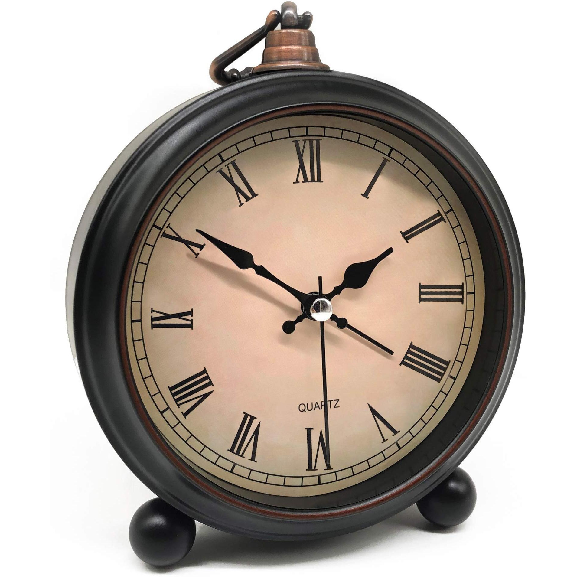 Vintage Retro Analog Alarm Clock, 4 Inch Super Silent Non Ticking Small Clock With Night Light, Battery Operated, Simply Design, For Living Room, Bedroom, Bedside, Desk, Gift Clock (Roman)