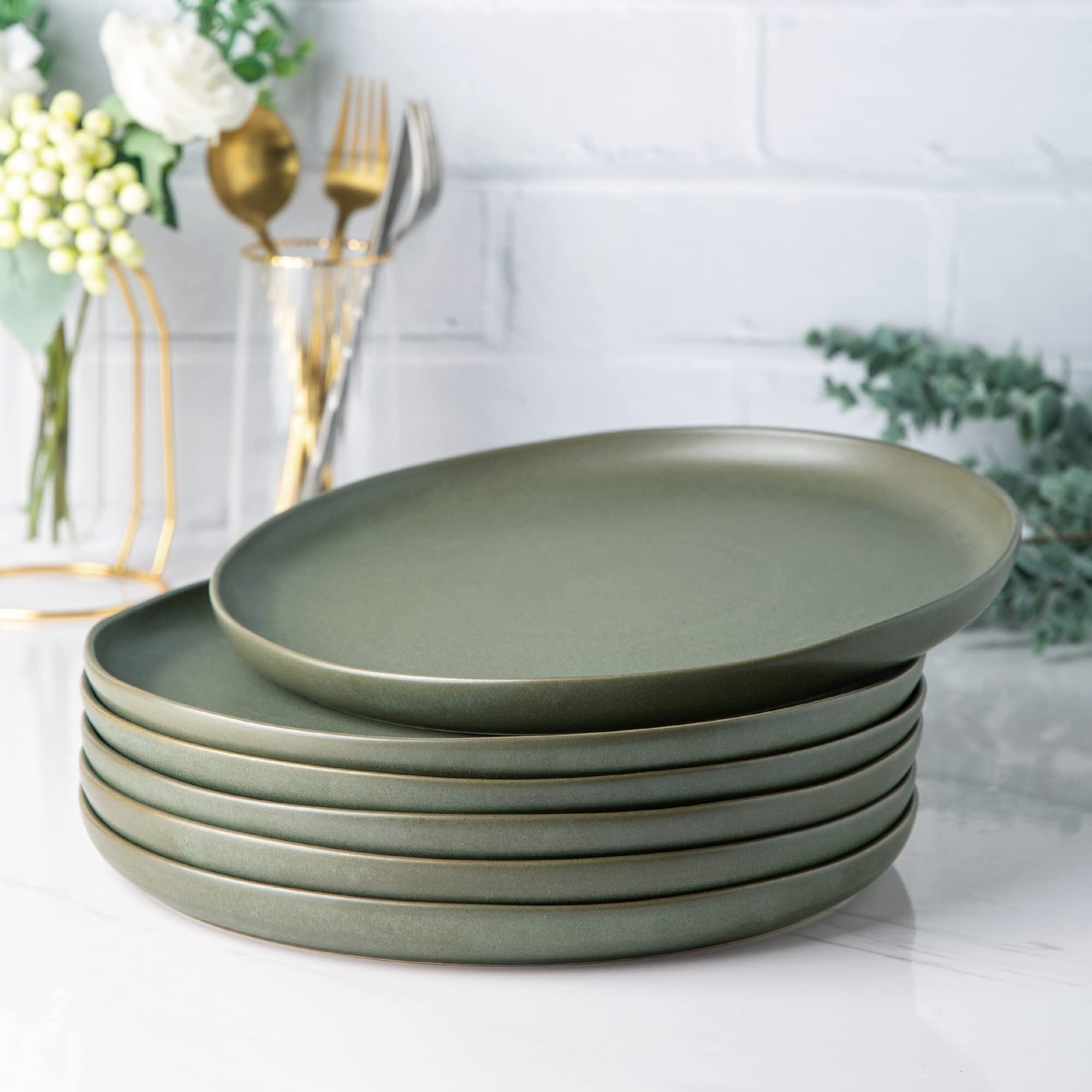 Amorarc Ceramic Dinner Plates Set Of 6, Wavy Rim 10.5 Inch Stoneware Dish Set, Large Dinnerware Plates For Kitchen-Microwave&Dishwasher Safe, Scratch Resistant-Reactive Glaze Matte
