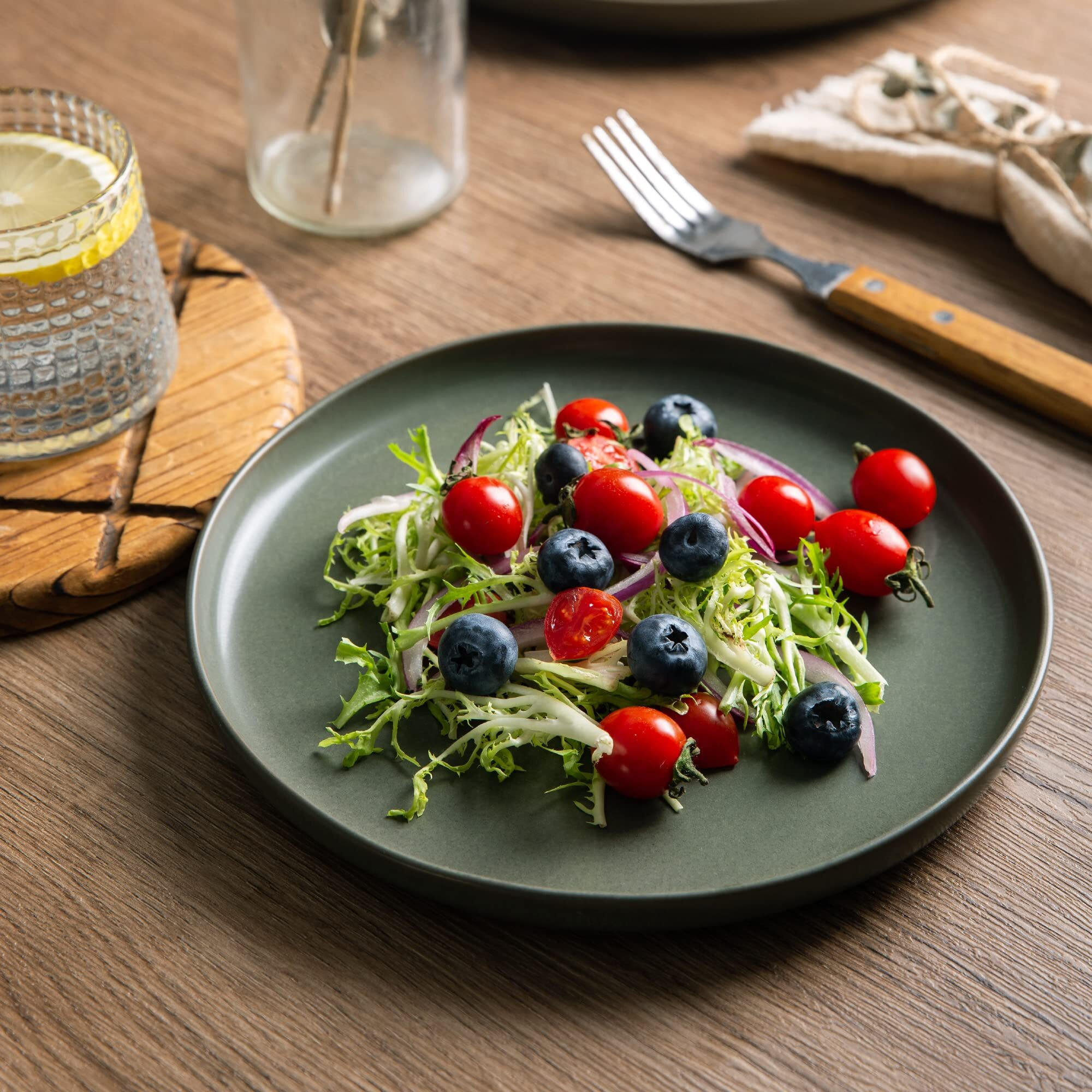 Amorarc Ceramic Dinner Plates Set Of 6, Wavy Rim 10.5 Inch Stoneware Dish Set, Large Dinnerware Plates For Kitchen-Microwave&Dishwasher Safe, Scratch Resistant-Reactive Glaze Matte