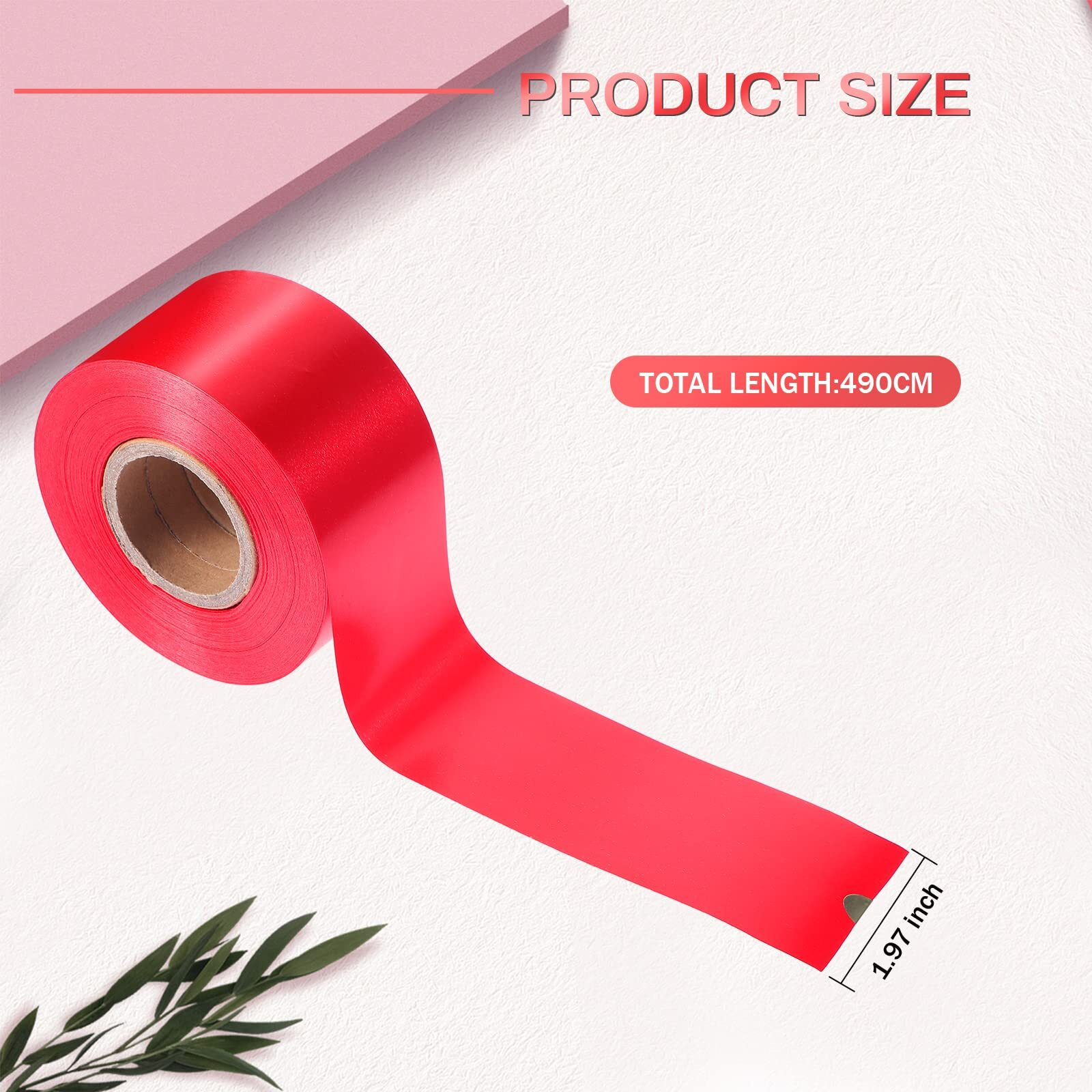 Syhood Outdoor Christmas Poly Satin Ribbon Floral Craft Decoration Aspidistra Leaf Pattern Ribbon Easter Holiday Outdoor Decorating(2 Inch X 30 Yards,Red)