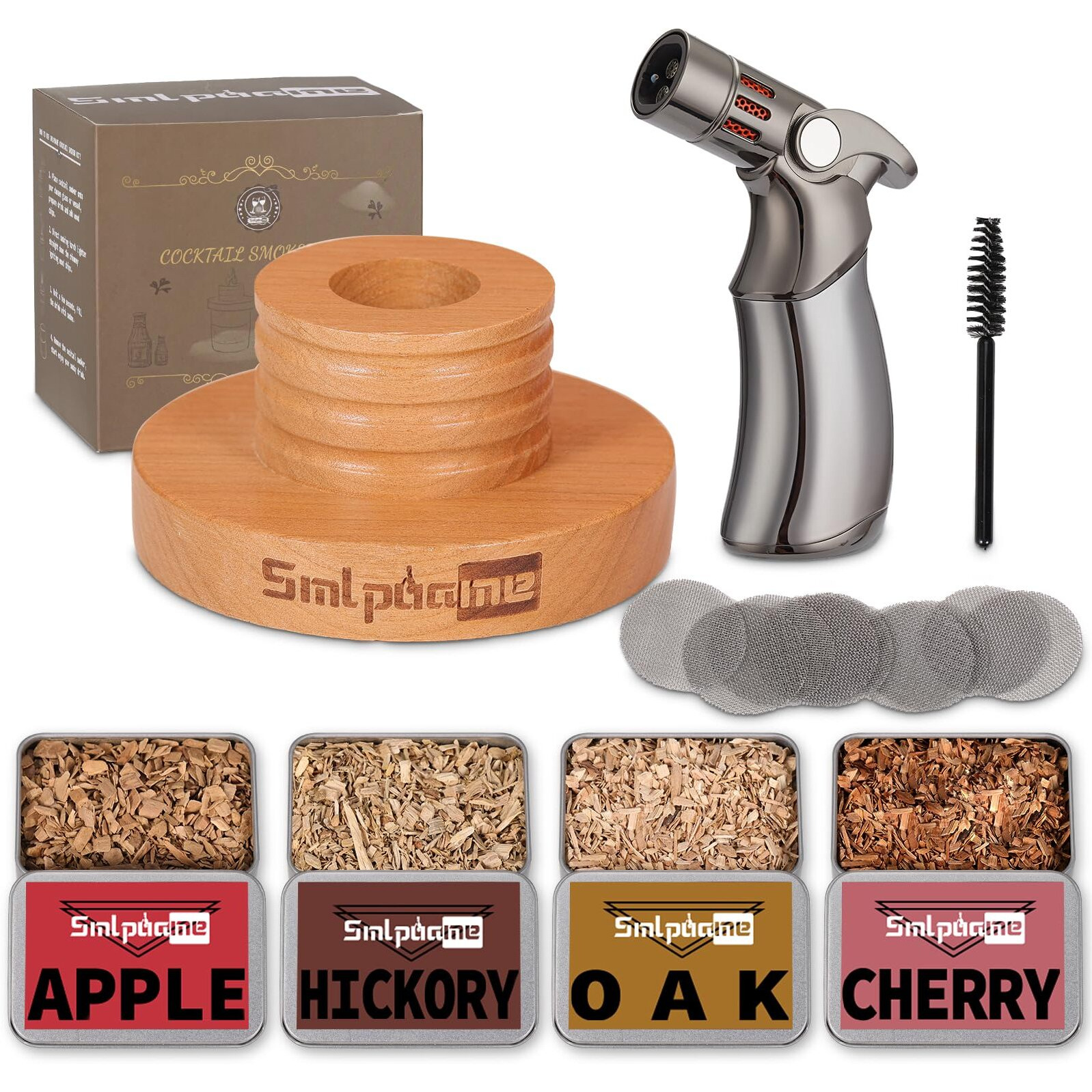Cocktail Smoker Kit With Torch, Old Fashioned Smoker Kit For Bourbon Whiskey Drink, Smoker Infuser Kit With 4 Flavors Wood Chips, Birthday For Husband, Men, Dad (No Butane)