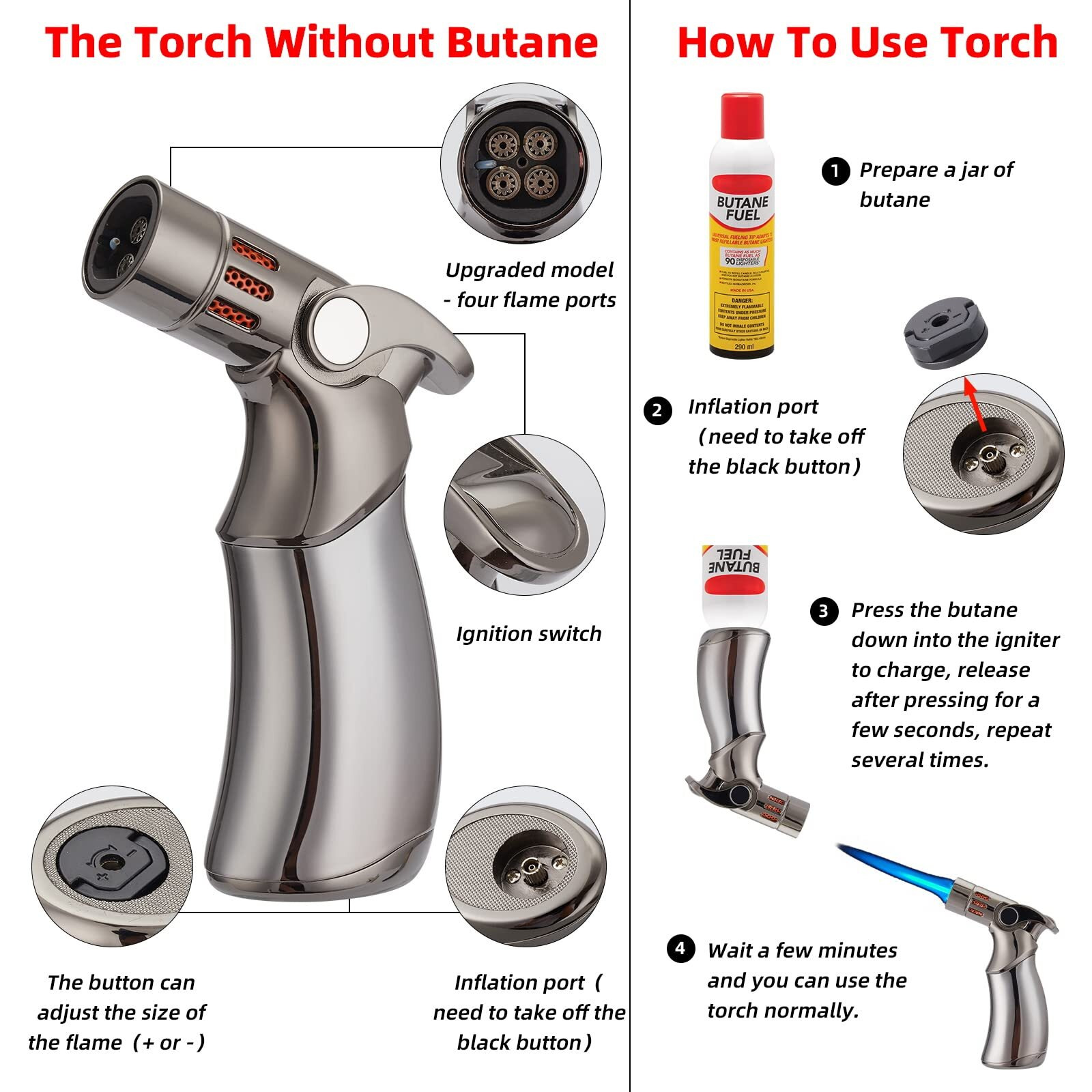 Cocktail Smoker Kit With Torch, Old Fashioned Smoker Kit For Bourbon Whiskey Drink, Smoker Infuser Kit With 4 Flavors Wood Chips, Birthday For Husband, Men, Dad (No Butane)