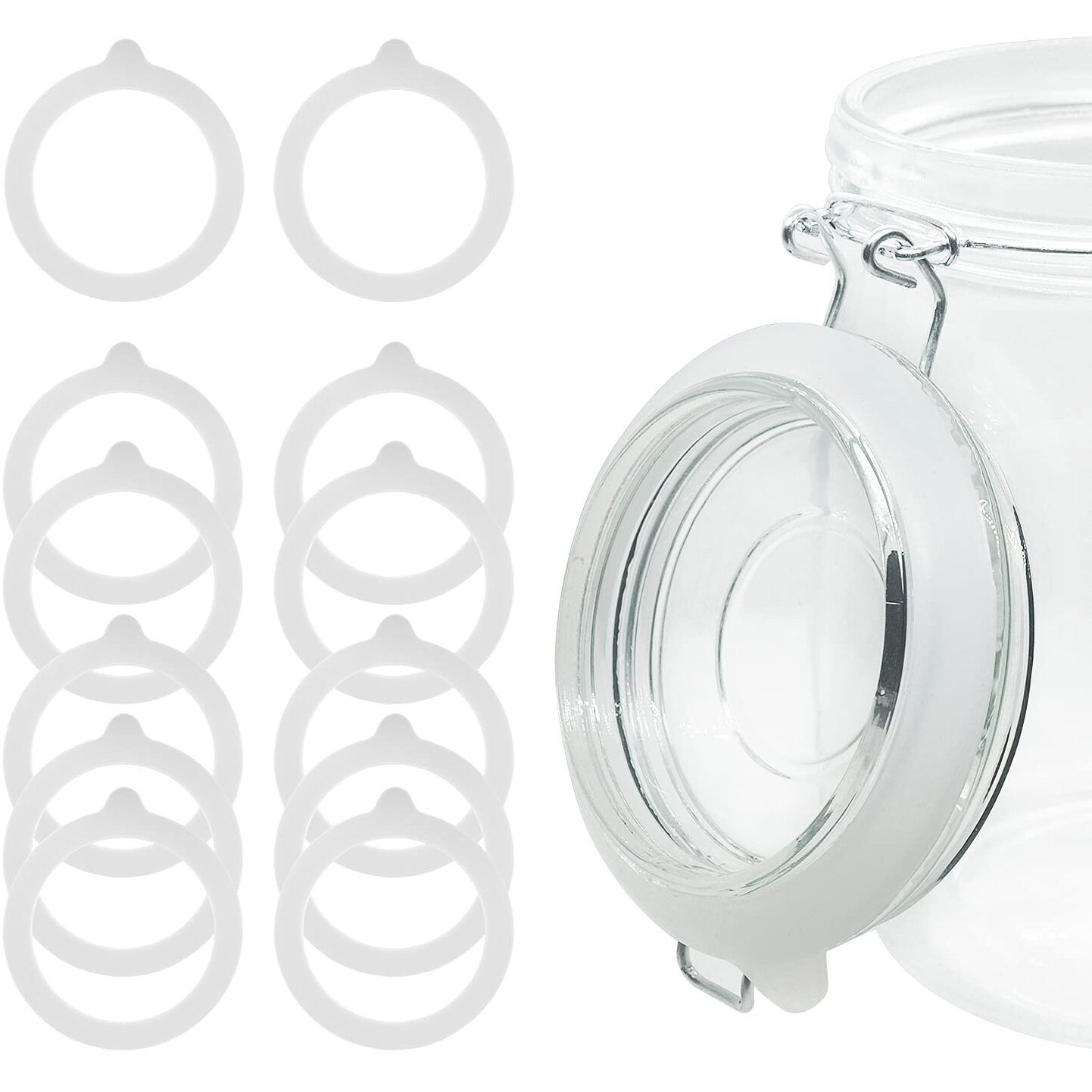 12 Pieces Rubber Seals Rings For Glass Jars, Airtight Silicone Replacement Gasket For Jars, Leakproof Silicone Gasket Sealing Rings For Mason Jars, Elastic And Fits Most Sizes (White)