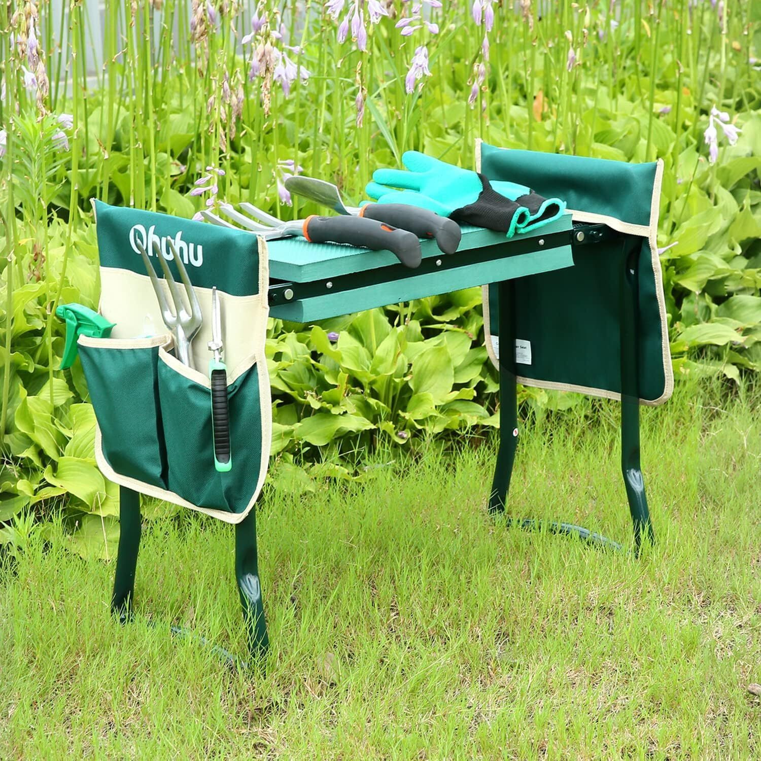 Ohuhu Garden Kneeler And Seat Heavy Duty, Upgraded Gardening Stool With Thicker And Wider Eva Foam Kneeling Pad Foldable Garden Bench With 2 Large Tools Pouches, Gifts For Women Men Seniors Gardener