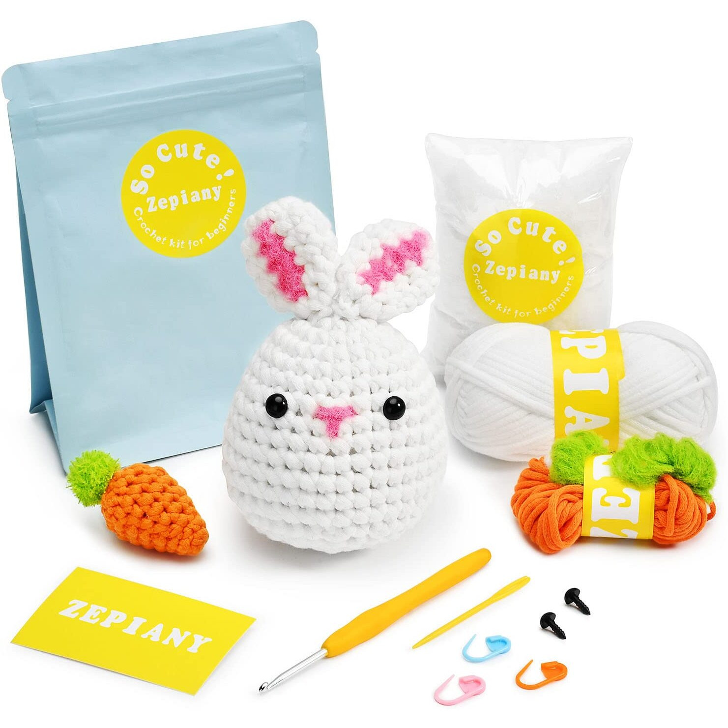 Crochet Kits For Beginners - All-In-One Stuffed Animal Knitting Sets - Step-By-Step Video Tutorials Diy, Rabbit&Carrot Crochet Kits