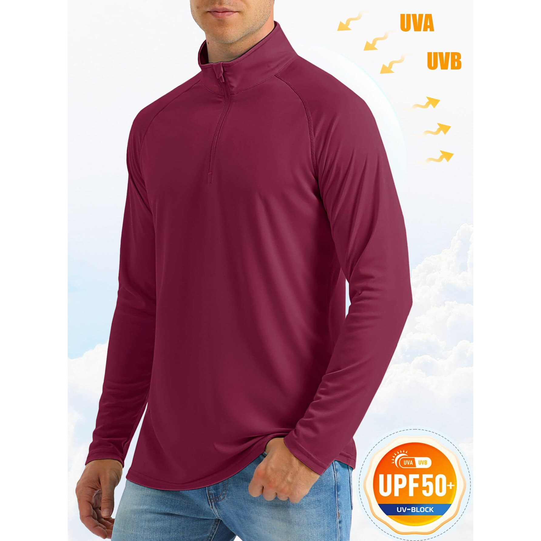Men Shirts Casual Long Sleeve Mens Sun Protective Shirts Outdoor Shirts Men Quick Dry Fishing Shirts For Men Workout Shirts Men Upf 50 Wine Red