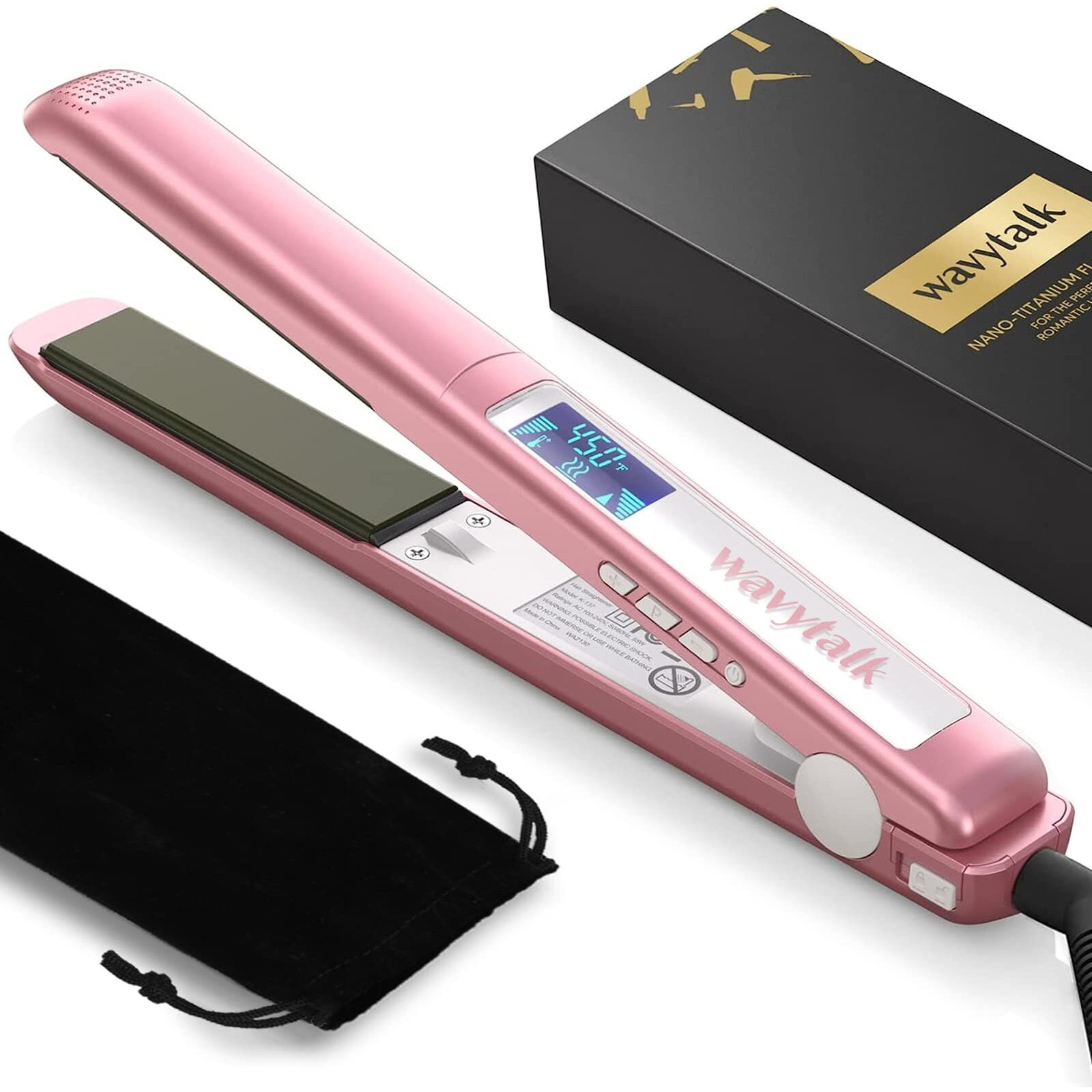 Wavytalk Salon Flat Iron Hair Straightener, Negative Ion Function With Titanium Plates Get Shinier & Smoother Hair, 15 Adjustable Temp, Dual Voltage & 60 Mins Auto Shut Off (Rose Gold)