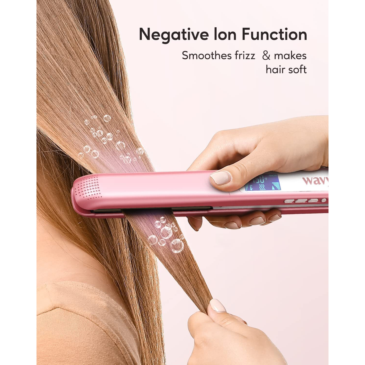 Wavytalk Salon Flat Iron Hair Straightener, Negative Ion Function With Titanium Plates Get Shinier & Smoother Hair, 15 Adjustable Temp, Dual Voltage & 60 Mins Auto Shut Off (Rose Gold)