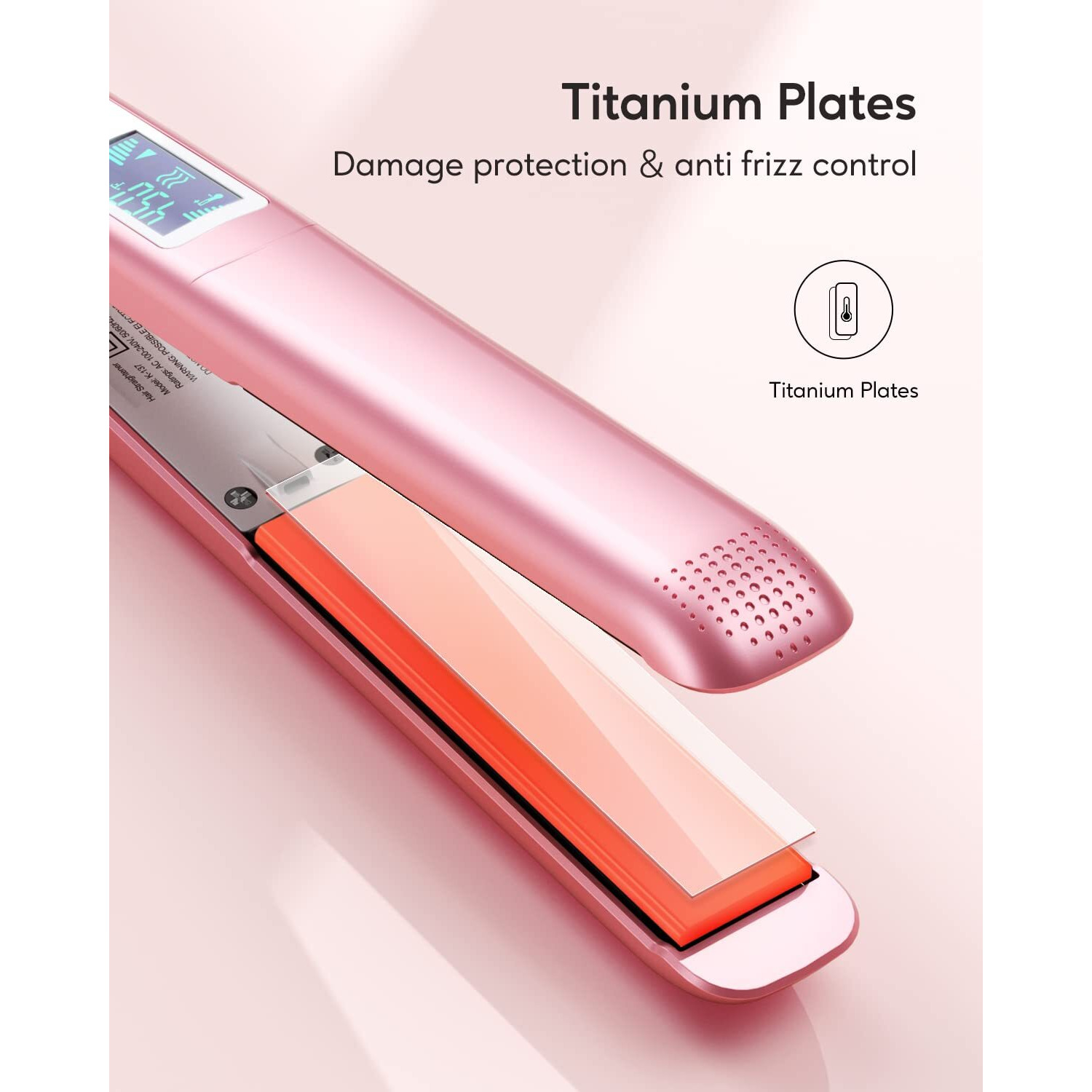 Wavytalk Salon Flat Iron Hair Straightener, Negative Ion Function With Titanium Plates Get Shinier & Smoother Hair, 15 Adjustable Temp, Dual Voltage & 60 Mins Auto Shut Off (Rose Gold)