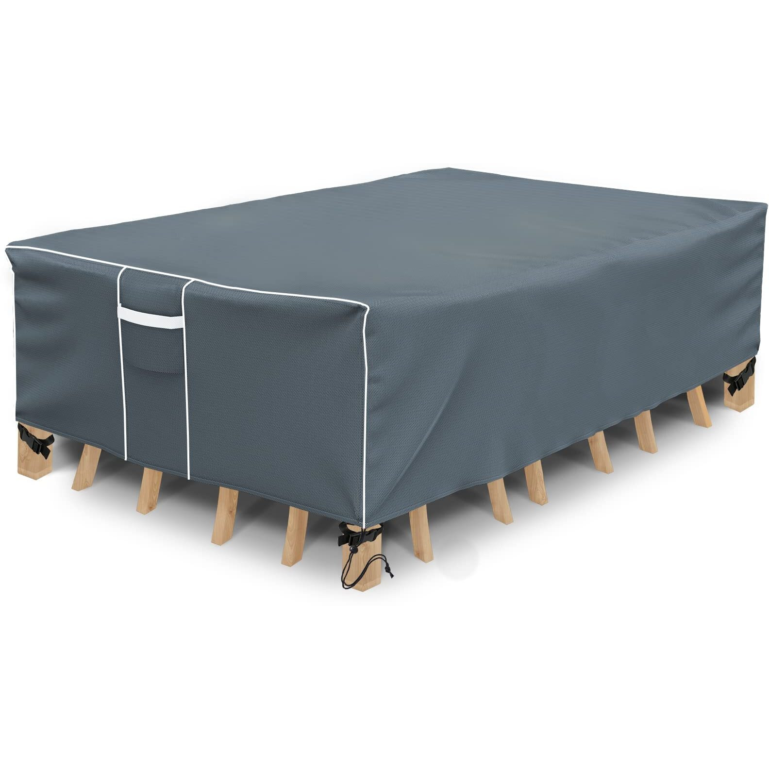 Gasadar Patio Table Cover, Waterproof Outdoor Table Cover Rectangular, 600D Heavy Duty, 90 "" L X 62 "" W X 29 "" H, Grey