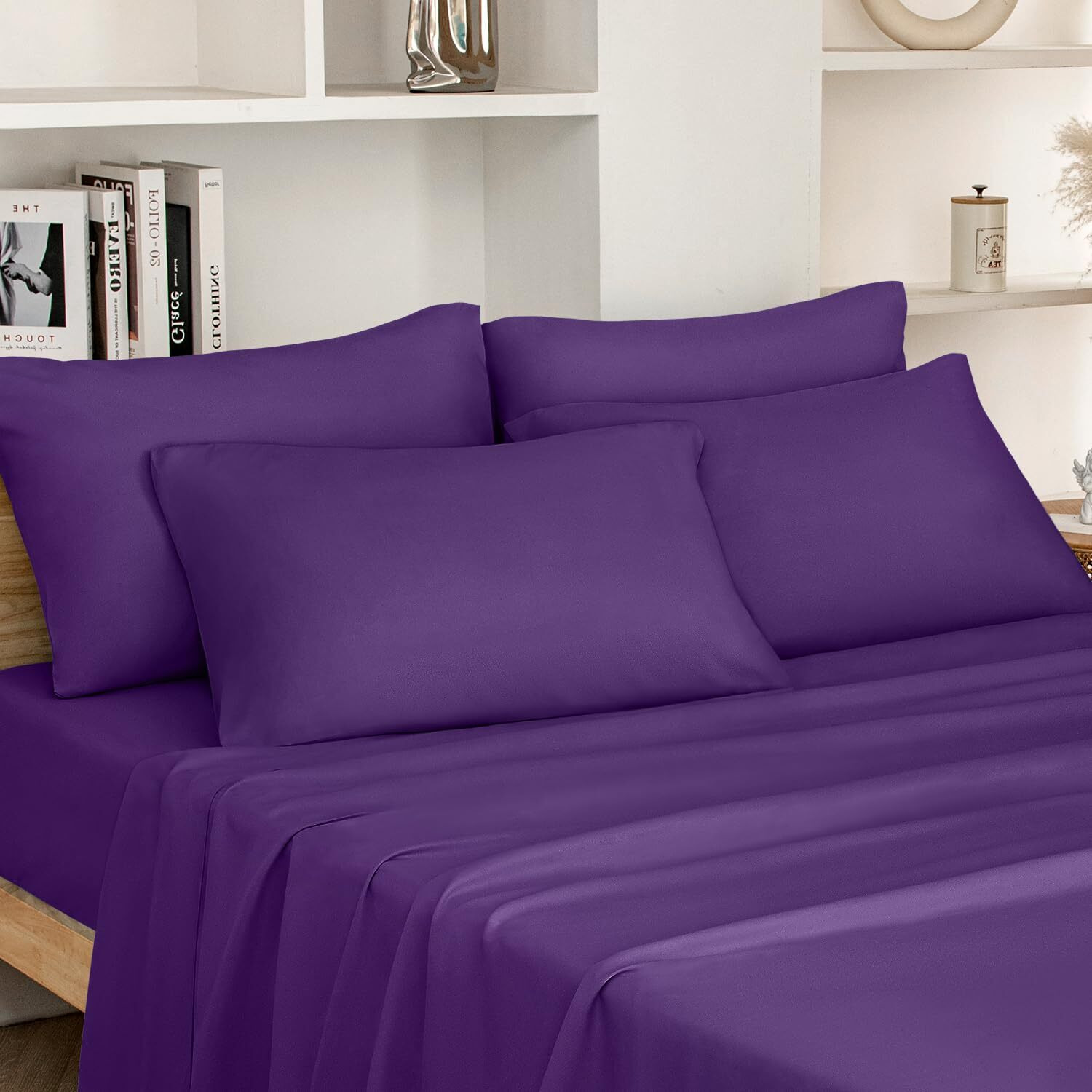 Homeideas Queen Size Bed Sheets - 6 Piece Set (Eggplant Purple) - Extra Soft Brushed Microfiber 1800 Bedding Sheets, Deep Pocket, Wrinkle & Fade Free