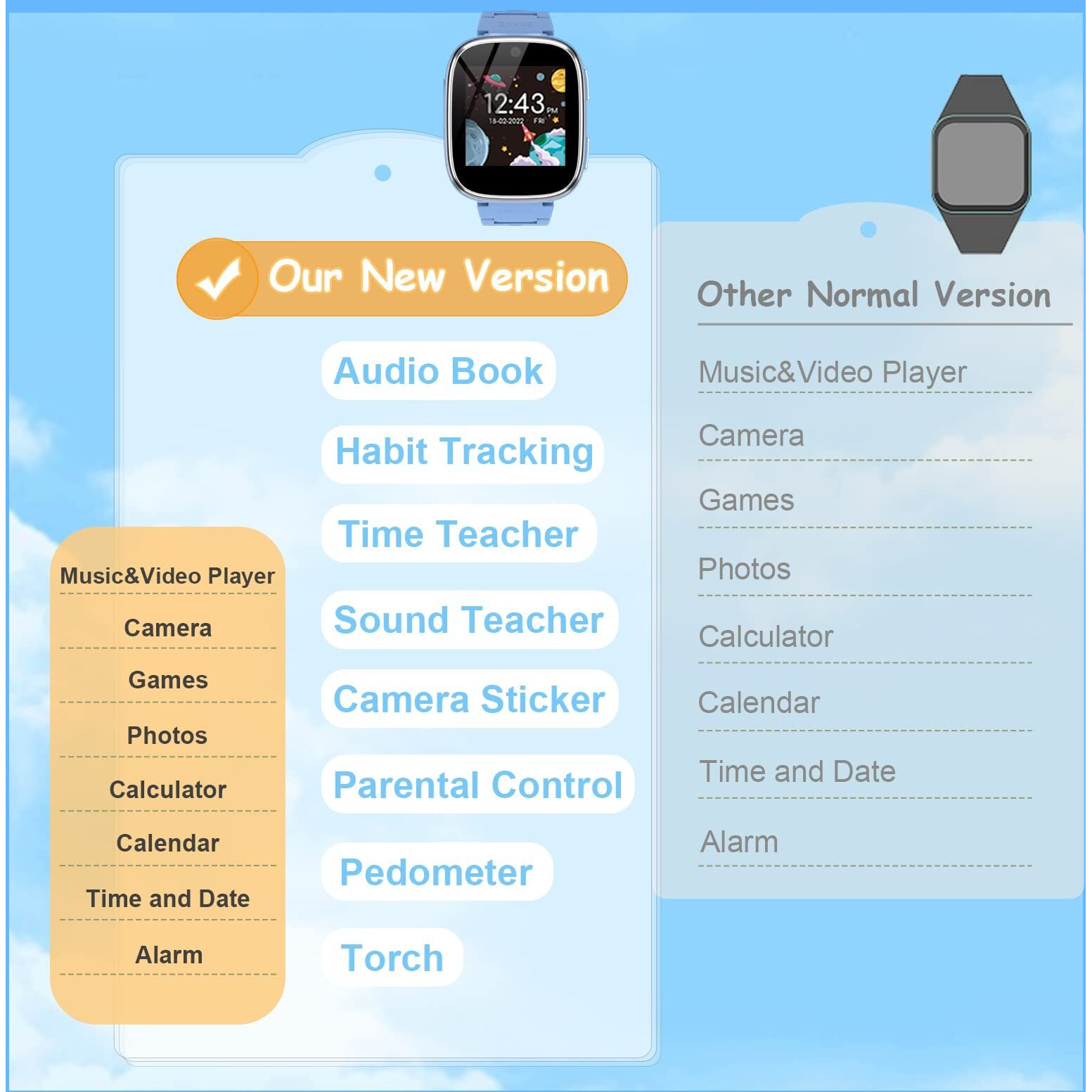 Kids Smart Watch Girls Boys - Smart Watch For Kids Game Watch Gifts For 4-12 Years Old With 15 Games Camera Alarm Video Music Player Pedometer Flashlight Birthday Gift Toys For Boys Girls (Blue)