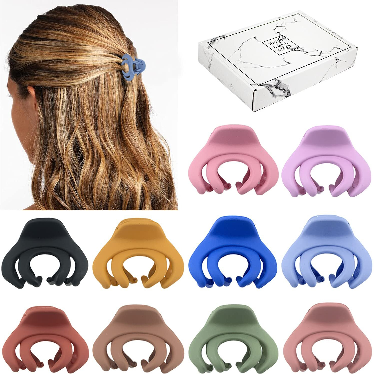 Small Hair Clips For Women Girls Kids, Tiny Hair Claw Clips For Thinmedium Thick Hair, 15 Inch Mini Hair Jaw Clips Matte Octopus Clip Nonslip Spider Clip With Gift Box (Pack Of 10 Colors)