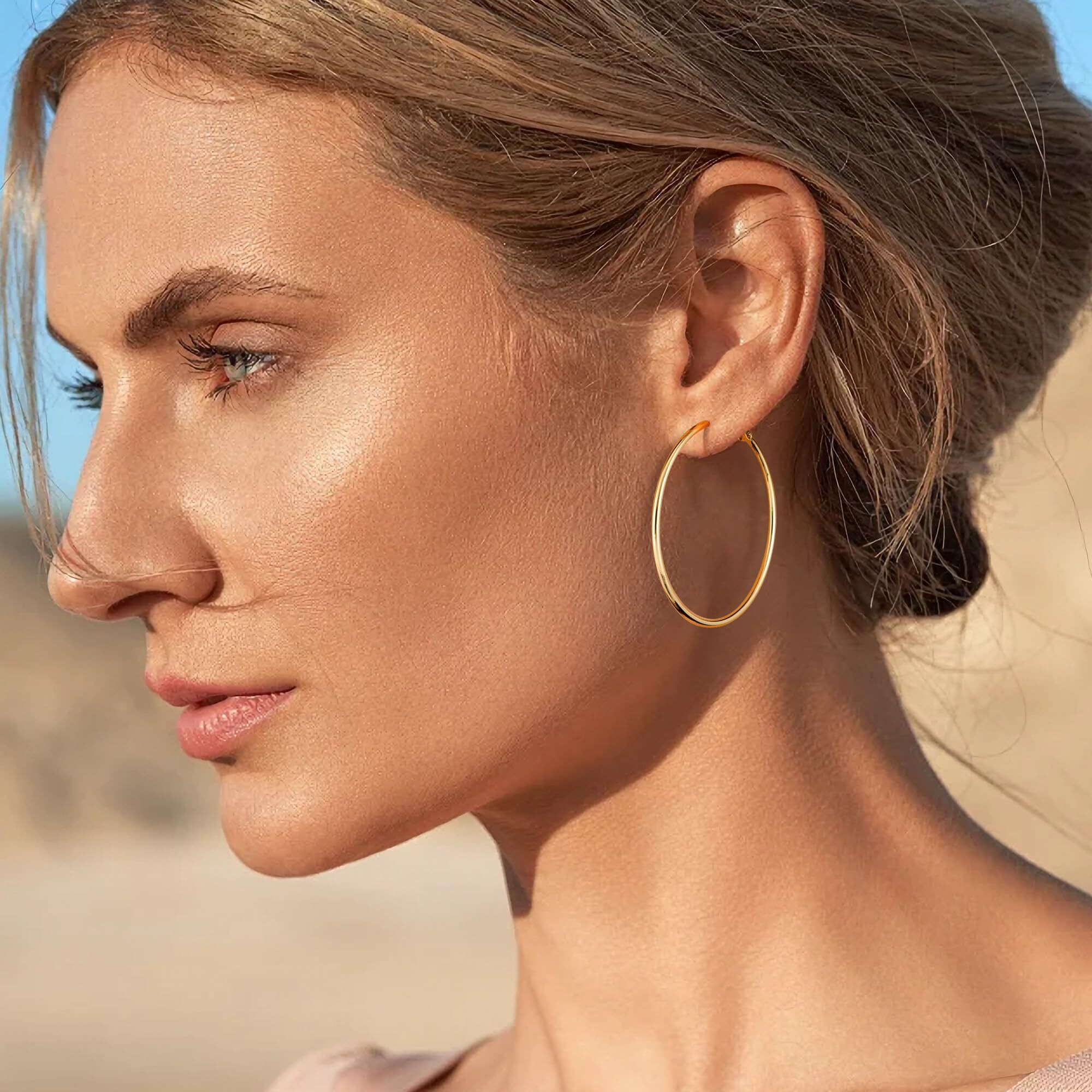 Gacimy Large Gold Hoop Earrings For Women 14K Gold Plated, 925 Sterling Silver Post Gold Hoops For Women, 50Mm Yellow Gold Big Hoop Earrings For Women