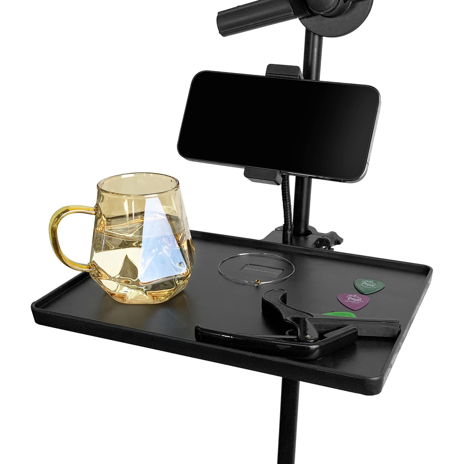Auhafaly Plastic Microphone Stand Tray Stage Concert Performance Vocal Guitar Accessory With Drink Holder And Microphone Holder (Traditional)