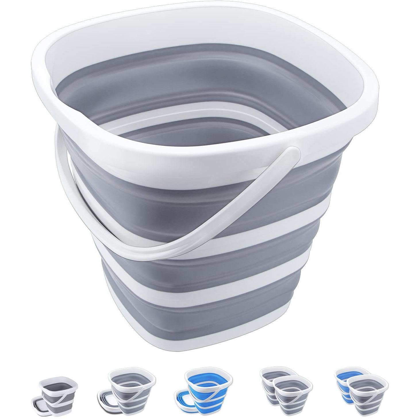 Craftend Collapsible Bucket 10L 26 Gallon Cleaning Bucket Mop Bucket Folding Foldable Portable Small Plastic Water Supplies For Outdoor Garden Camping Fishing Car Wash Space Saving Grey Square