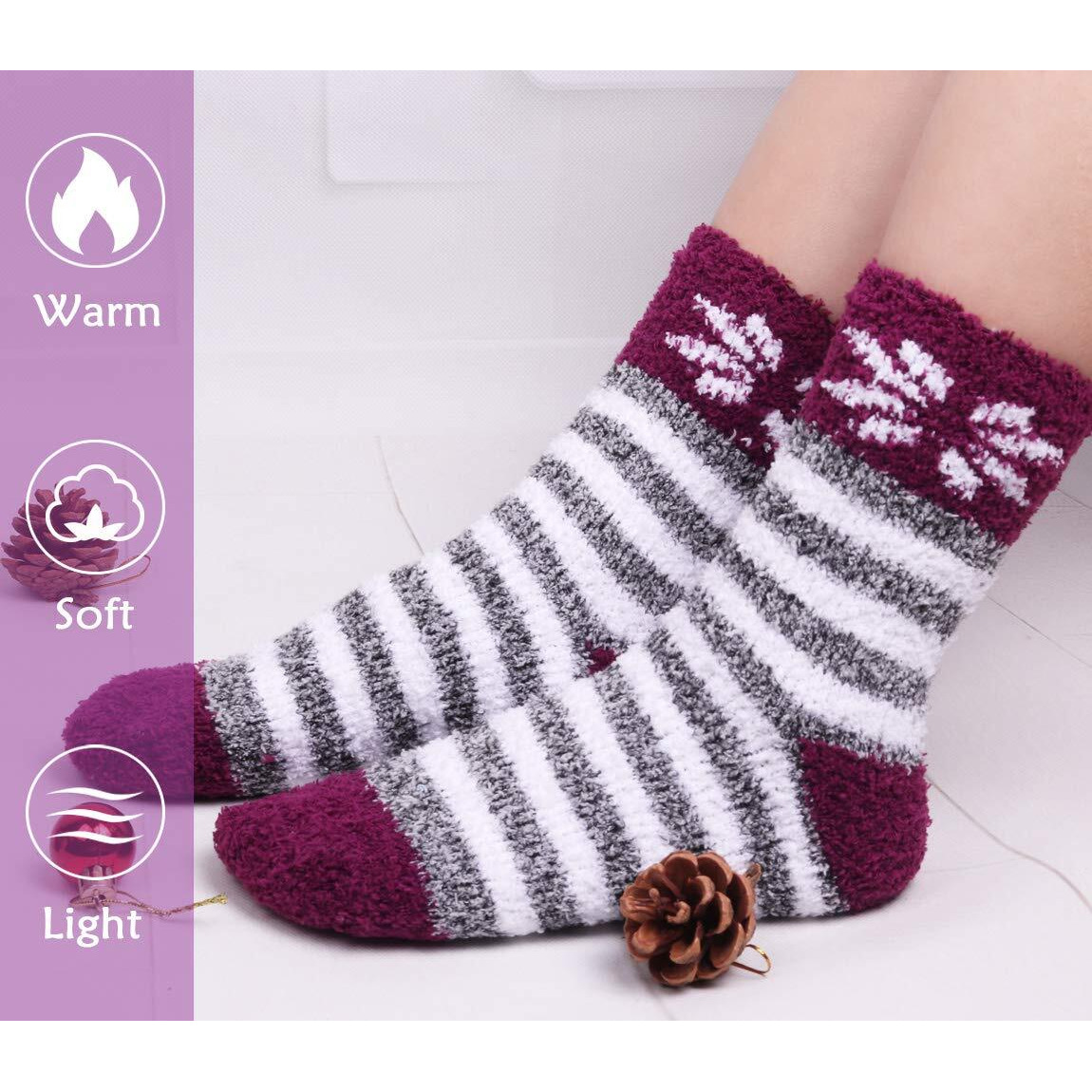 Plush Slipper Socks Women - Colorful Warm Fuzzy Fluffy Crew Socks Cozy Soft 6 Pairs For Winter Indoor