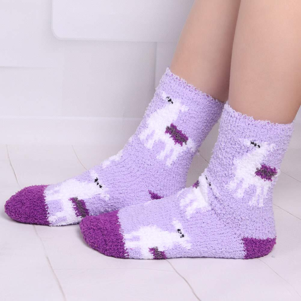 Plush Slipper Socks Women - Colorful Warm Fuzzy Fluffy Crew Socks Cozy Soft 6 Pairs For Winter Indoor