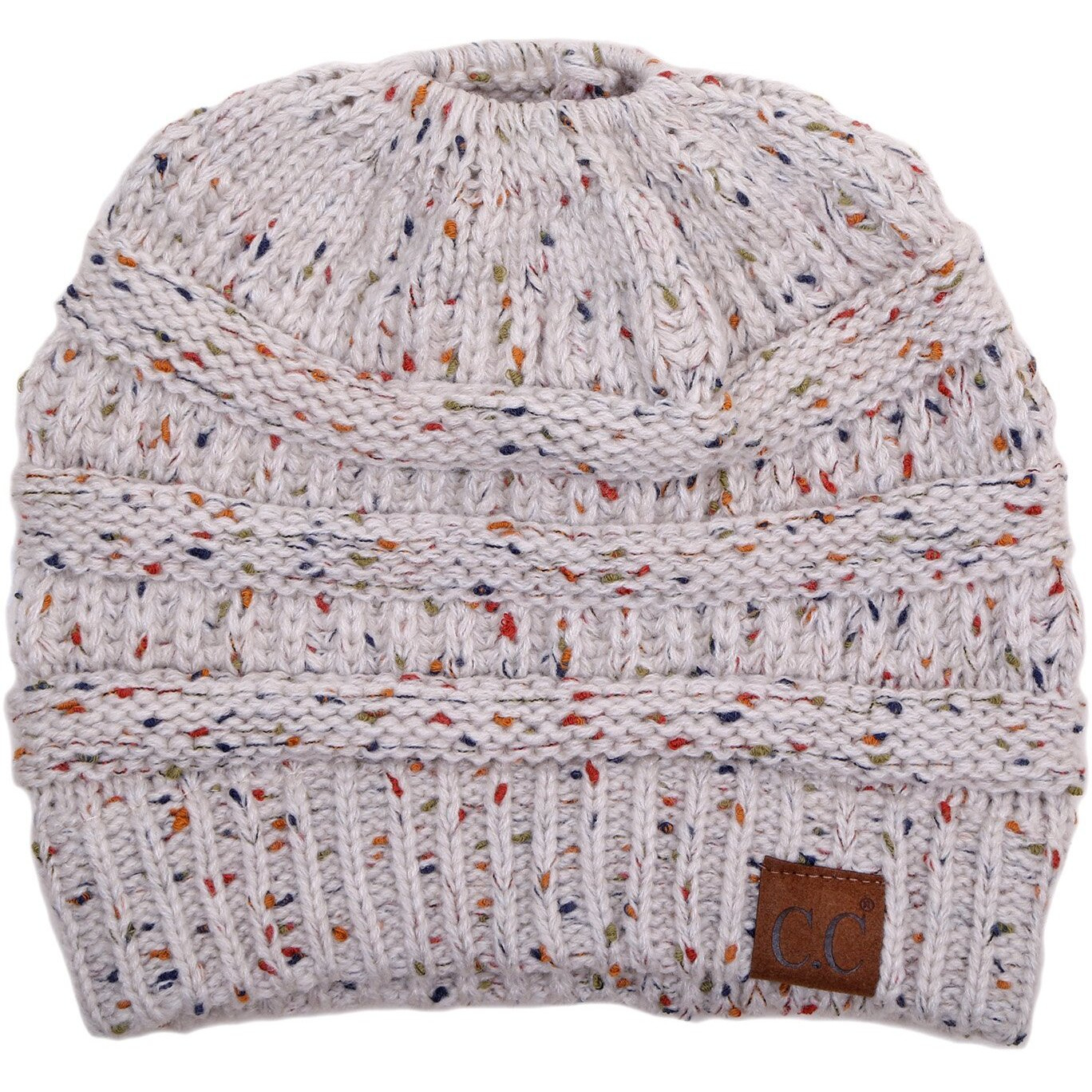 Funky Junque Women 's Messy Bun Beanie Ponytail Winter Hat, Confetti Oatmeal