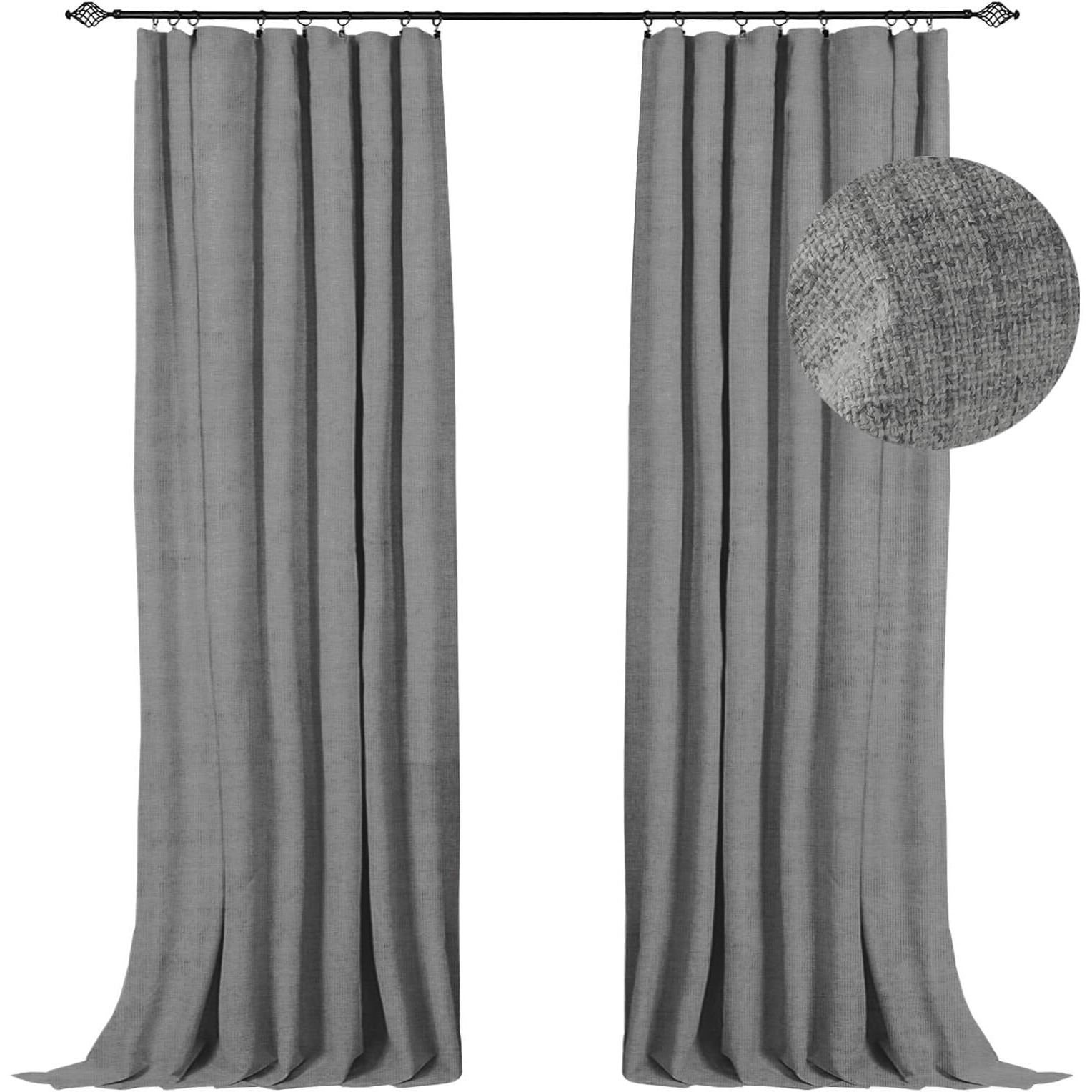 100% Blackout Shield Linen Blackout Curtains 108 Inches Long 2 Panels Set, Clip Rings/Rod Pocket Blackout Curtains, Black Out Curtains & Drapes For Bedroom, 50 Inches Wide Each Panel, Dark Gray