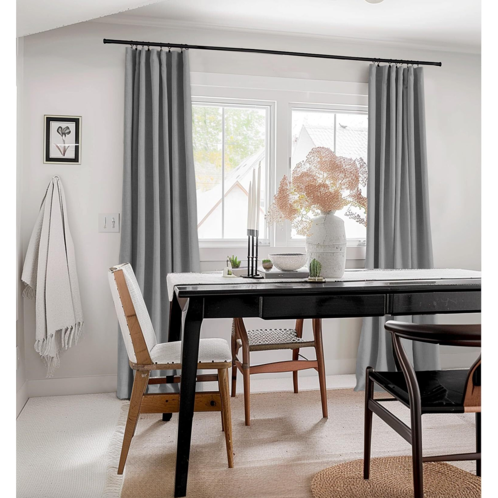 100% Blackout Shield Linen Blackout Curtains 108 Inches Long 2 Panels Set, Clip Rings/Rod Pocket Blackout Curtains, Black Out Curtains & Drapes For Bedroom, 50 Inches Wide Each Panel, Dark Gray