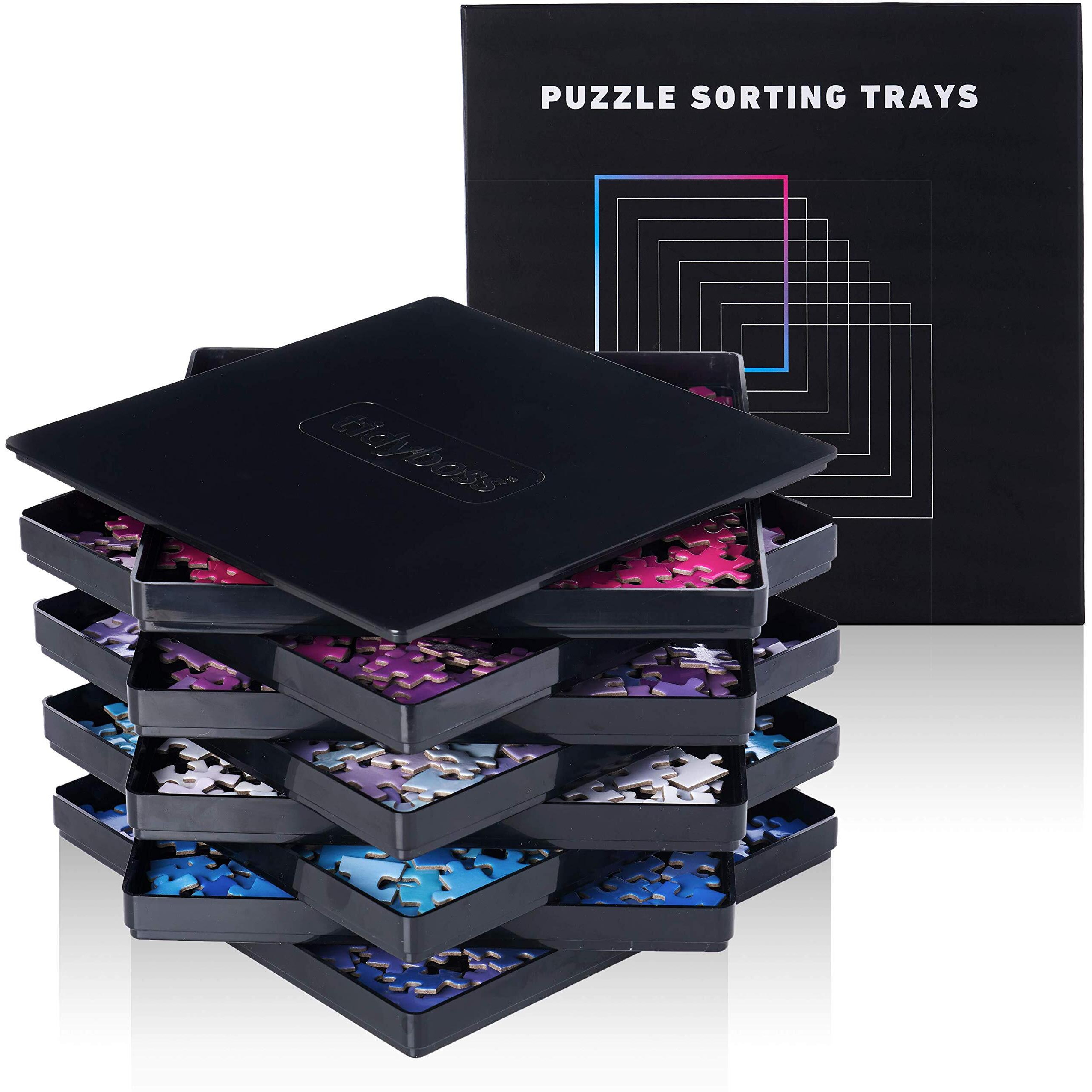 8 Puzzle Sorting Trays With Lid 10 X 10 Inches - Jigsaw Puzzle Accessories Black Background Makes Pieces Stand Out To Better Sort Patterns, Shapes And Colors  For Puzzles Up To 1500-2500 Pieces