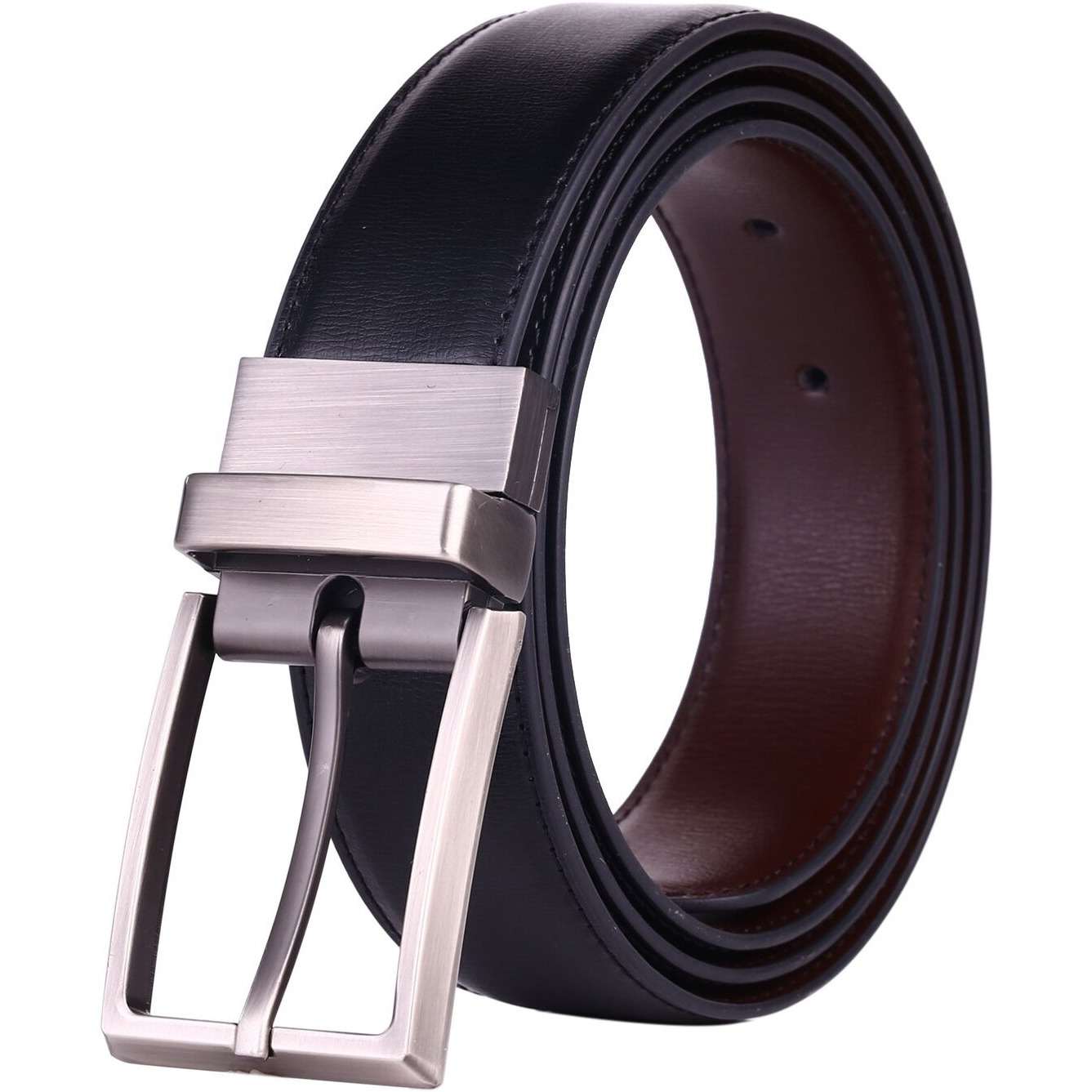 Beltox Fine Mens Dress Belt Leather Reversible 125 Wide Rotated Buckle Gift Box (Blackbrown,50-52) A