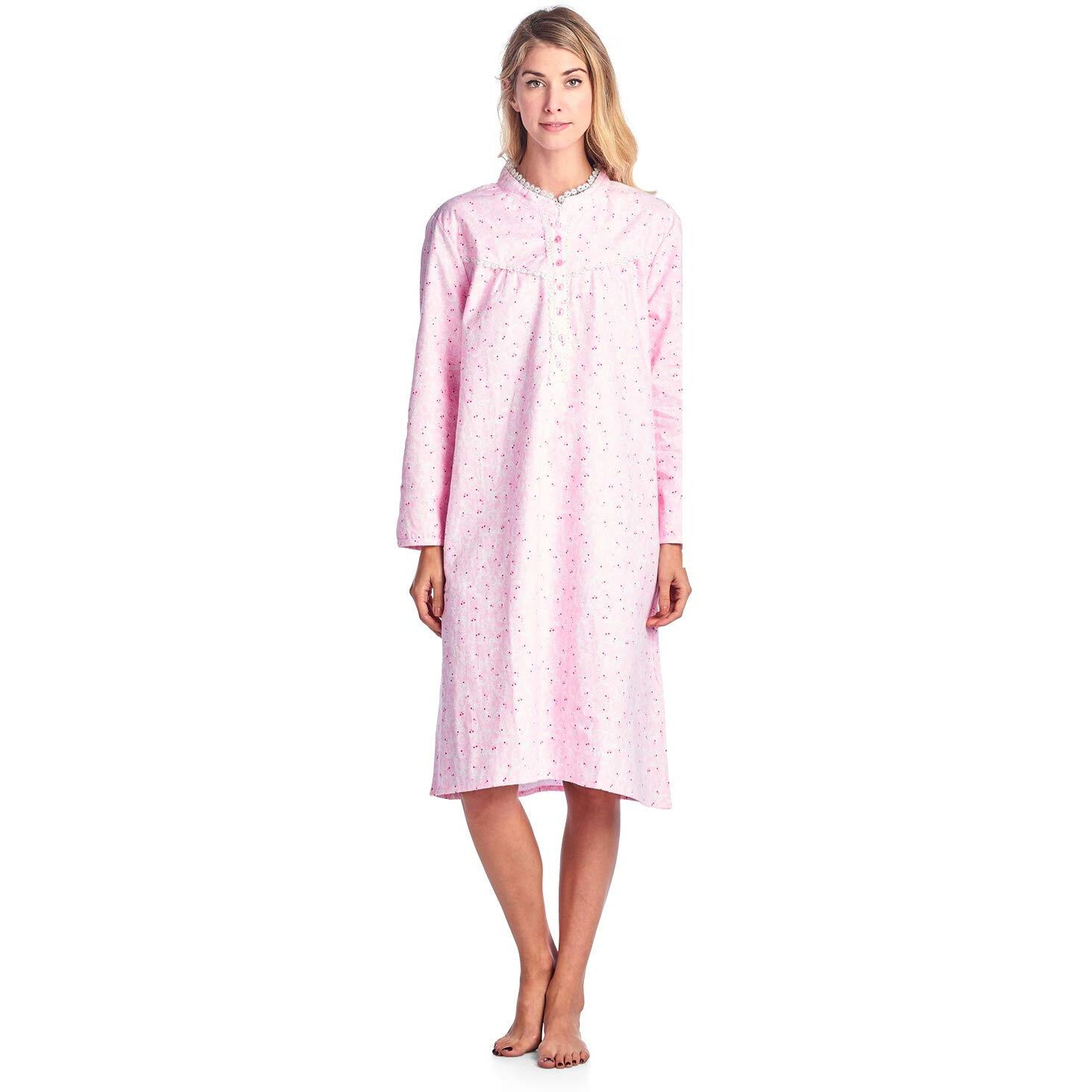 Casual Nights Womens Flannel Floral Long Sleeve Sleepwear Nightgown - Pink - X-Large
