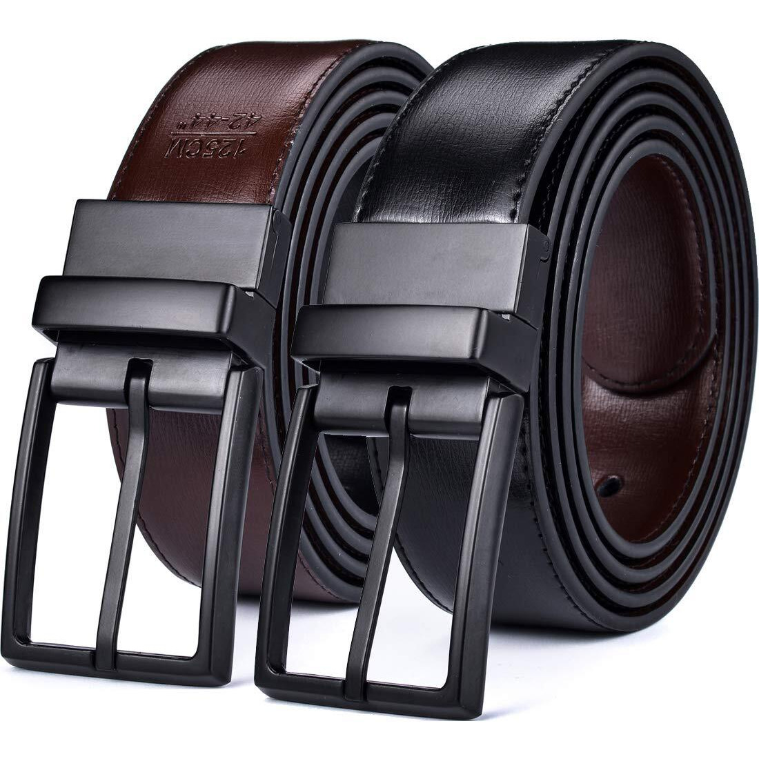 Beltox Fine Men 's Dress Belt Leather Reversible 1.25 "" Wide Rotated Buckle Gift Box(Black/Brown Belt With 0440 Black Buckle,42-44)