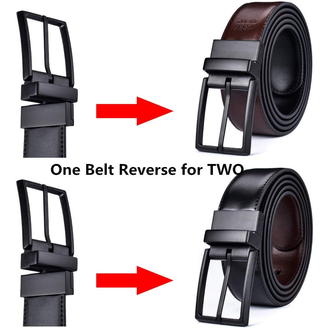 Beltox Fine Men 's Dress Belt Leather Reversible 1.25 "" Wide Rotated Buckle Gift Box(Black/Brown Belt With 0440 Black Buckle,42-44)