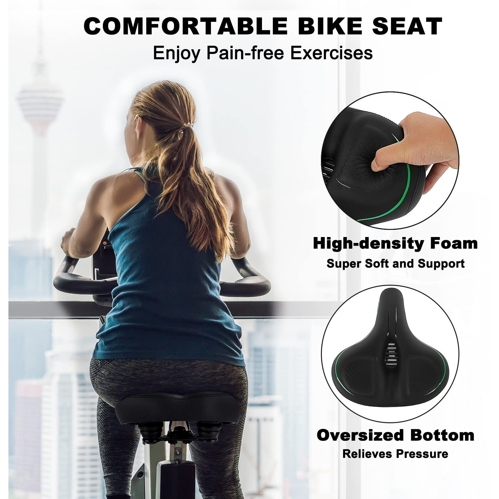 Tonbux Oversized Bike Seat For Men Women Comfort,Wide Bike Seat Cushion Replacement, Breathable Corfortable Bicycle Seat Saddle Compatible With Peloton/Exercise/Stationary/Electric/Cruiser Bikes