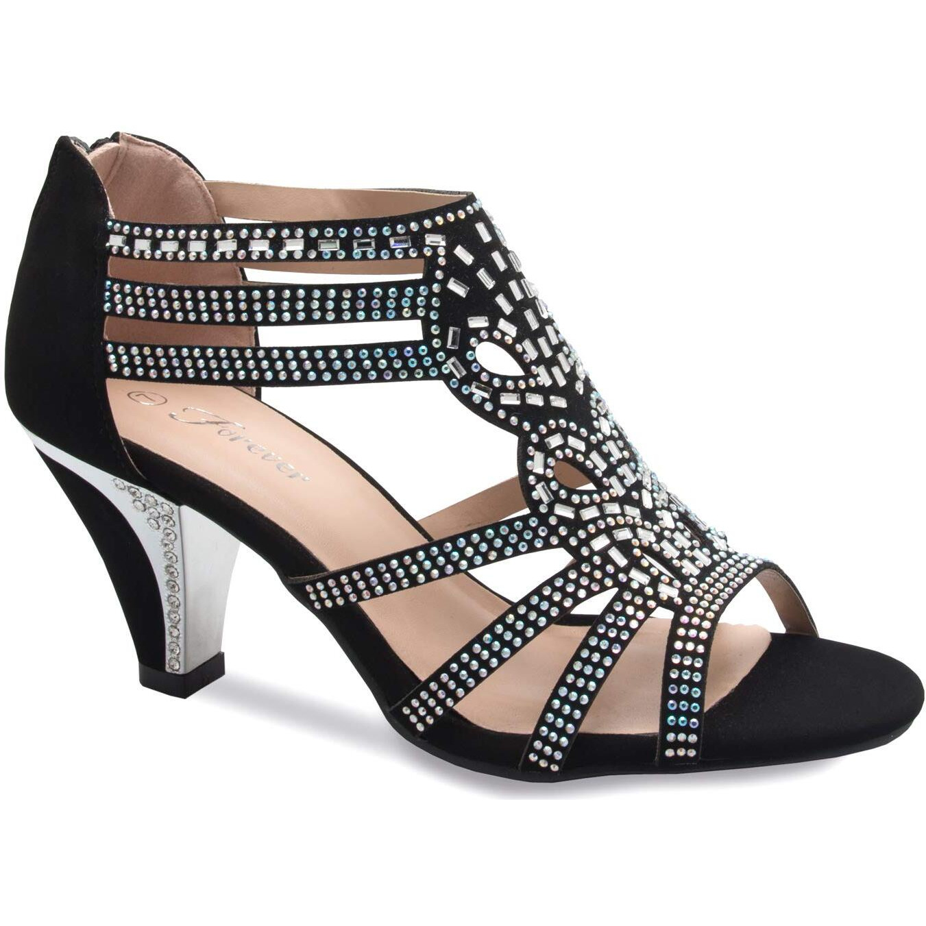 Olivia K Womens Open Toe Strappy Rhinestone Dress Sandal Low Heel Wedding Shoes White Glitter - Adorable, Comfortable