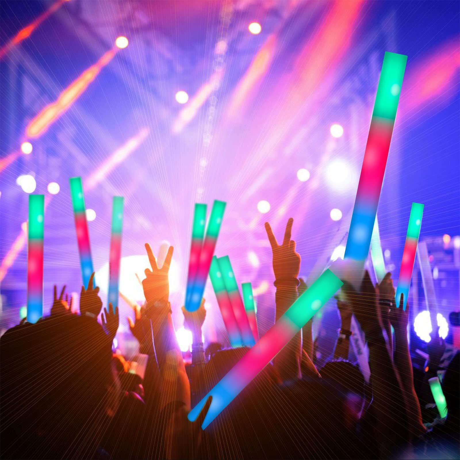 Shqdd 28 Pcs Glow Sticks Bulk, Foam Glow Sticks, Glow Stick Bulk Party Pack With 3 Modes Colorful Flashing, Glow In The Dark Party Supplies, Led Glow Sticks For Wedding,Raves,Concert,Camping, Carnival