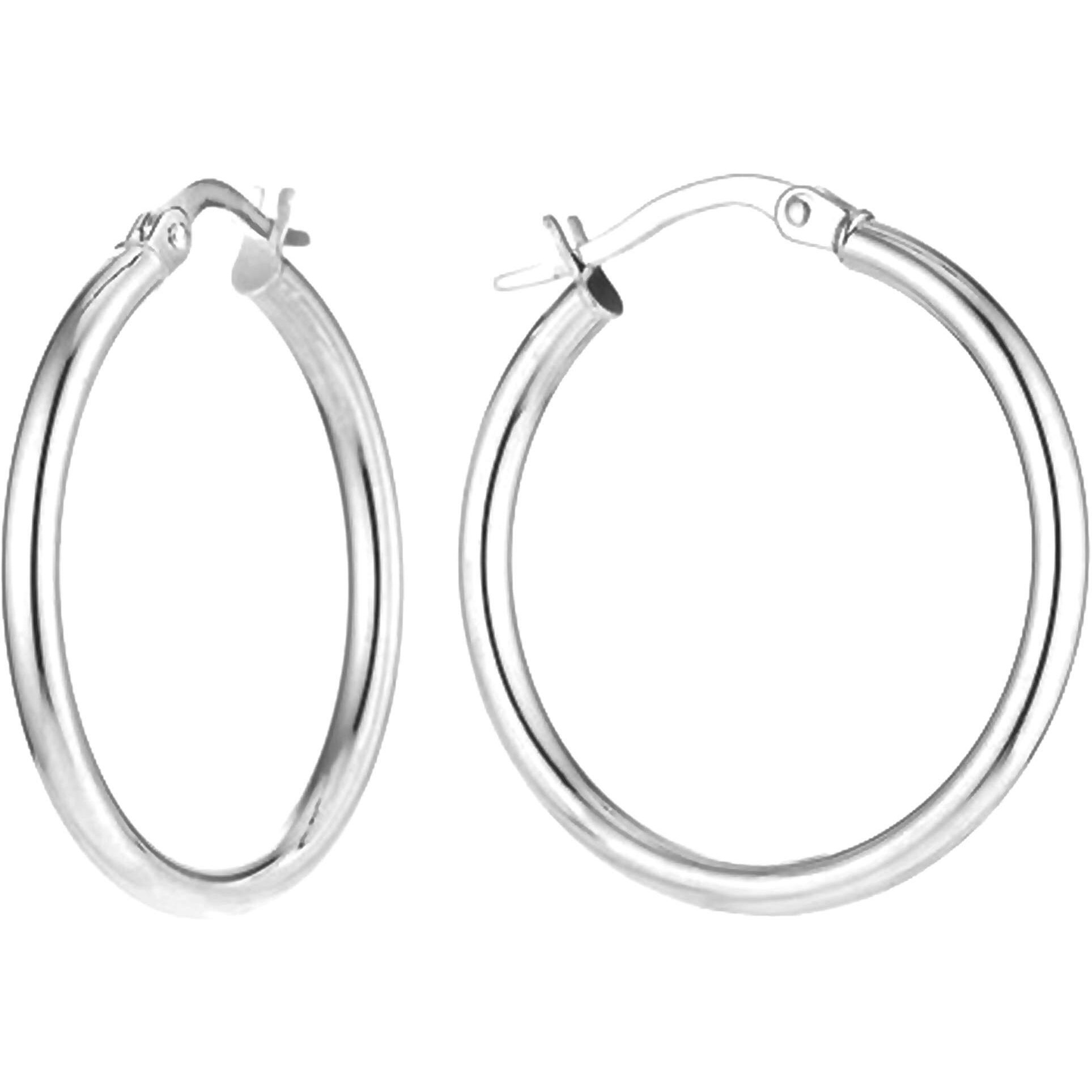 Charmsy 925 Sterling Silver Hoop Earrings Italian 2.5Mm Tube Medium Hoops Earring Classic Click-Top For Women 35Mm