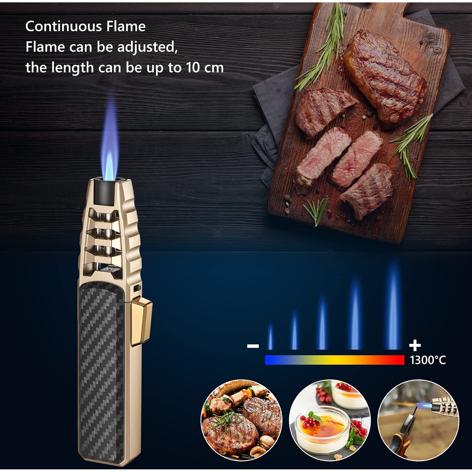 Butane Torch Lighter, Refillable Kitchen Cooking Torch Windproof Adjustable Flame Solar Beam Torch Blow Torch With Safety Lock For Baking Creme Brulee