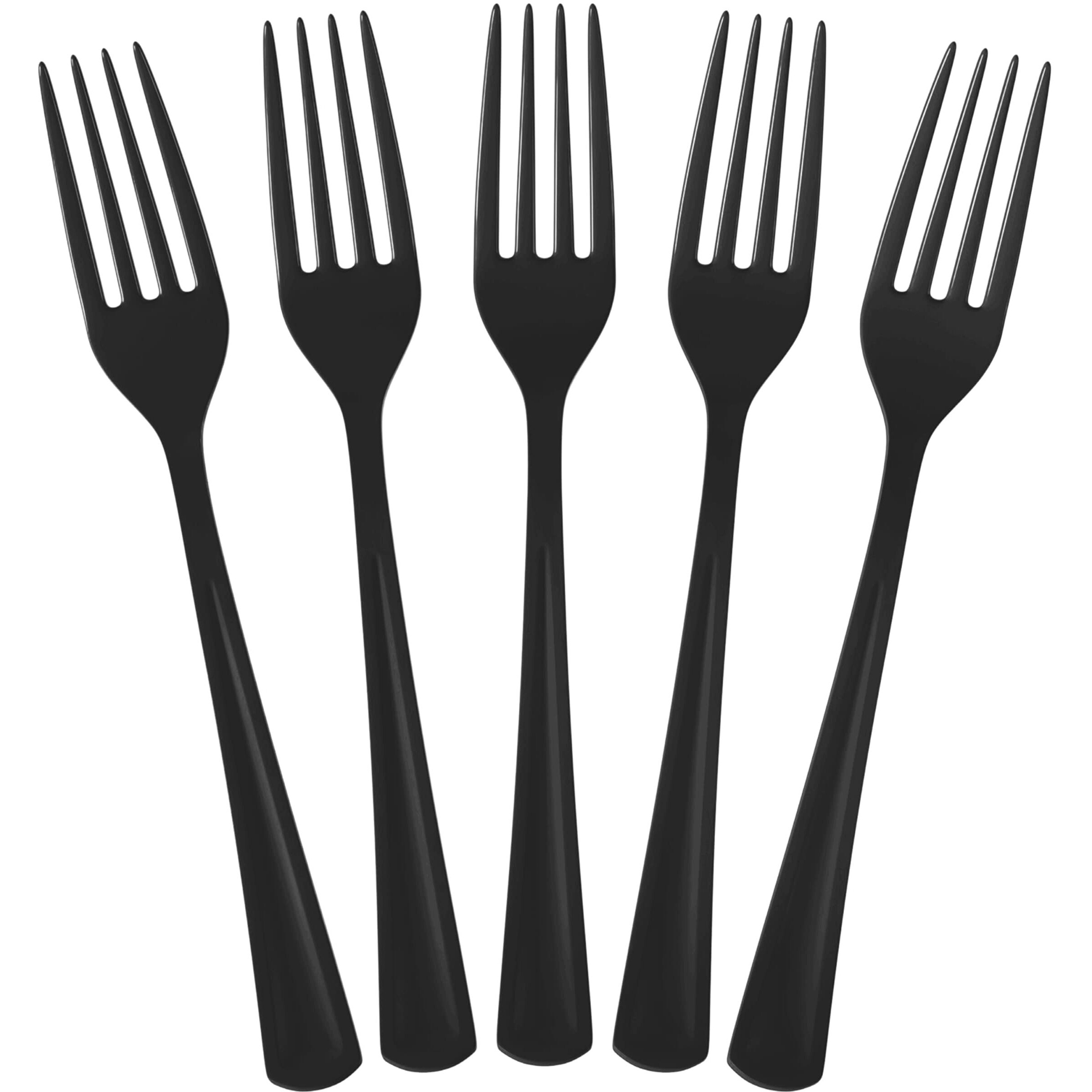 Exquisite Solid Color Premium Plastic Cutlery, Heavy Duty Plastic Disposable Forks - 50 Count - Black