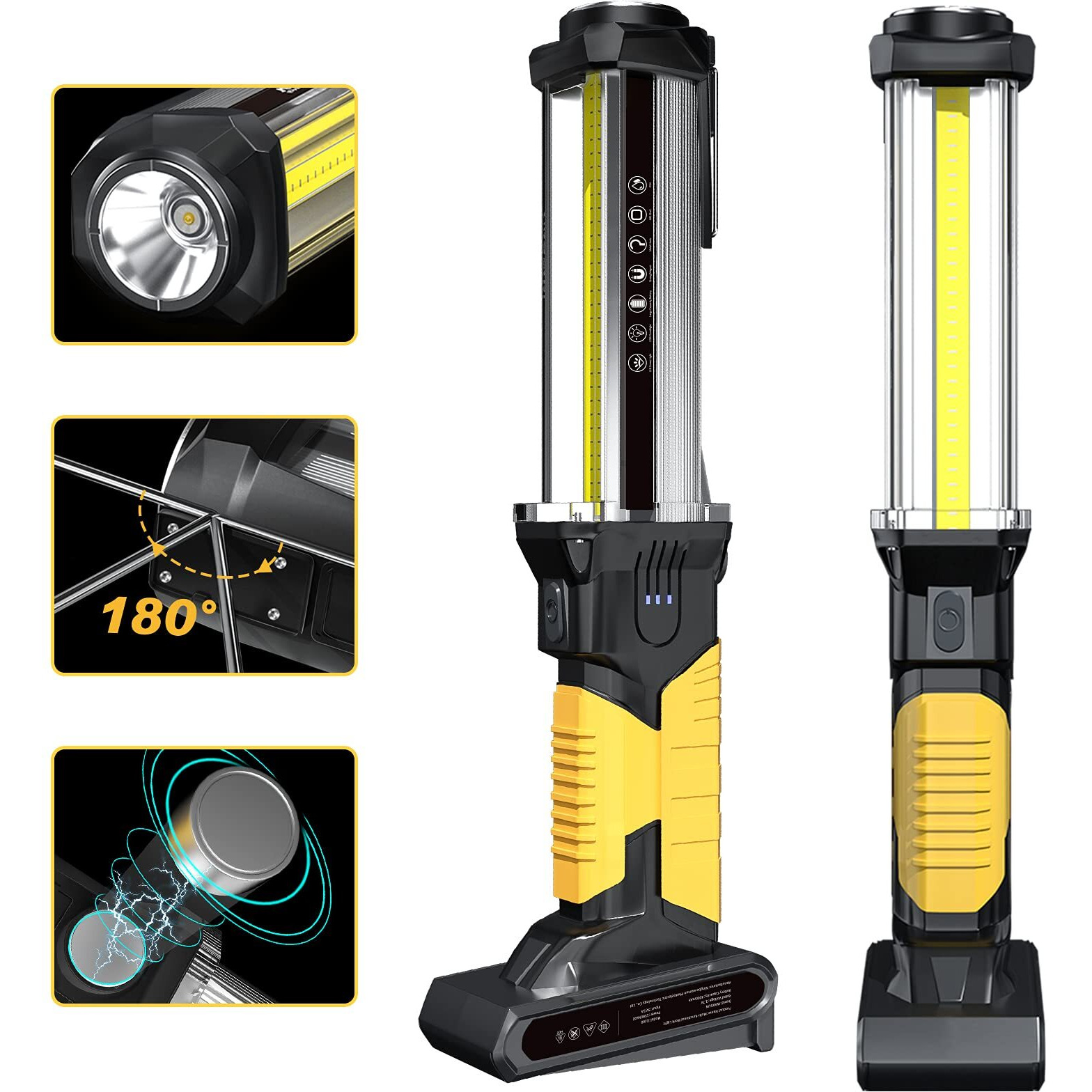 Warsun Led Work Light Rechargeable Work Light Portable Flashlight Magnetic 1500 Lumens Cob Work Lights Handheld Worklight Outdoors Car Inspection Light With Hook For Car Repair Machine Emergency