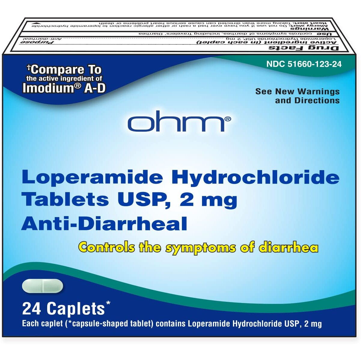 Ohm Loperamide Hydrochloride Caplets, 2 Mg, Anti-Diarrheal, 24 Count