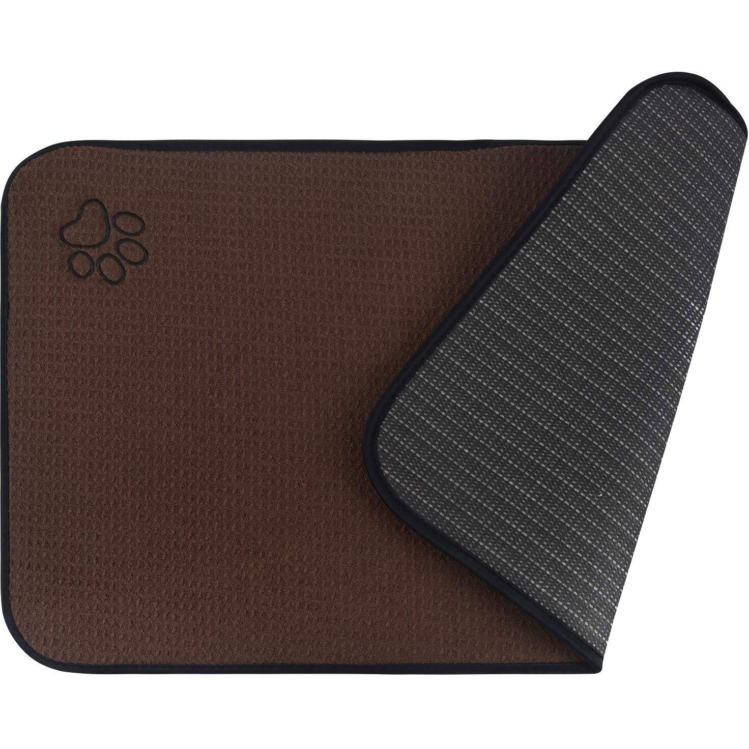 Sinland Microfiber Large Pet Food Mat Dog Feeding Mat Pet Bowl Mat With Anti-Skid Backing 21 Inch X 32 Inch Brown