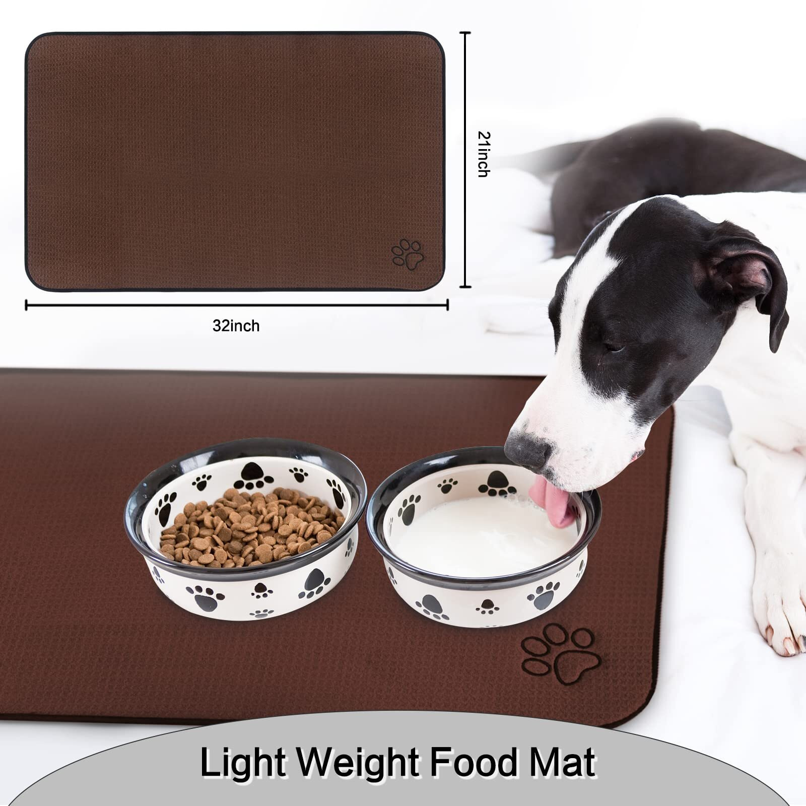 Sinland Microfiber Large Pet Food Mat Dog Feeding Mat Pet Bowl Mat With Anti-Skid Backing 21 Inch X 32 Inch Brown