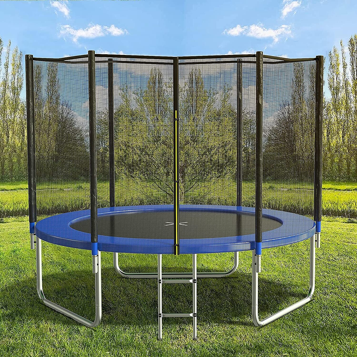 Aotob 8 Ft Trampoline Safety Enclosure Net Combo Bounce Jump For Kids Outdoor With Spring Pad Jump Mat & Ladder
