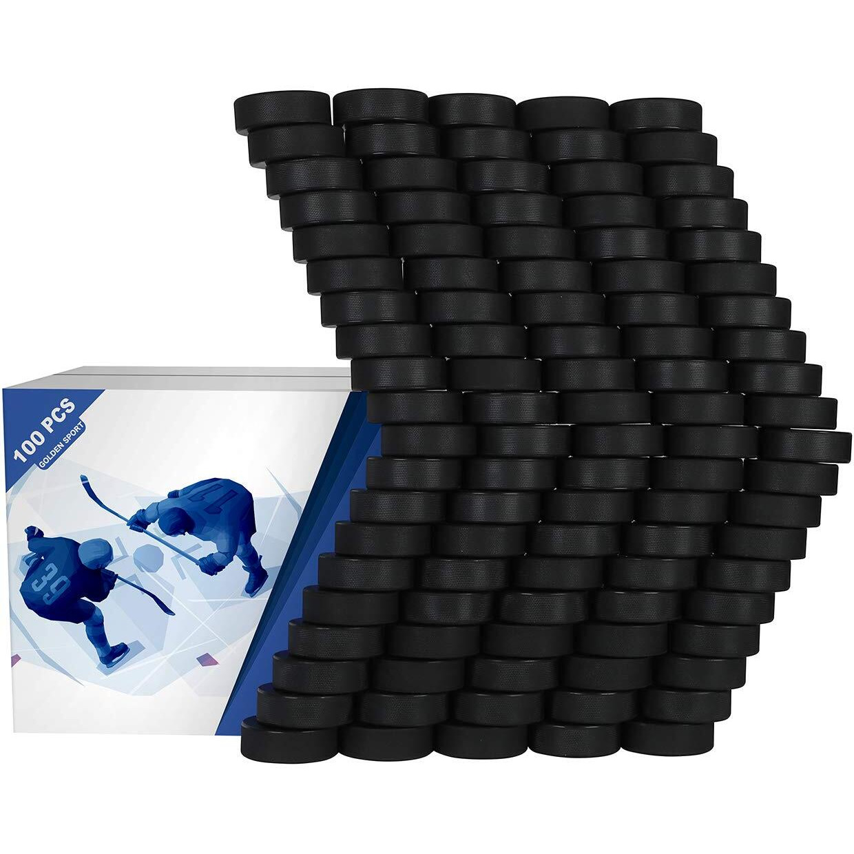 Golden Sport Ice Hockey Pucks, 100Pcs, Official Regulation, For Practicing And Classic Training, Diameter 3"", Thickness 1"", 6Oz, Black