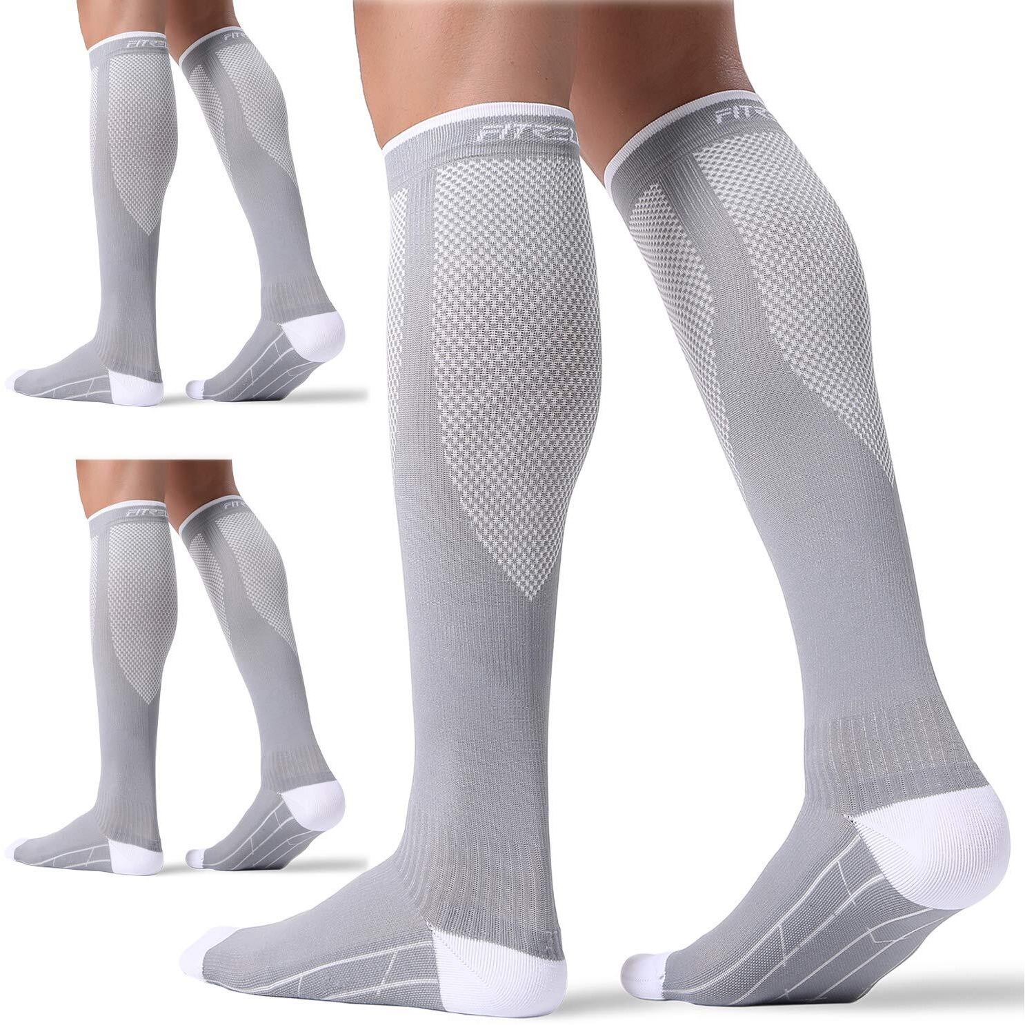 Fitrell 3 Pairs Compression Socks For Women And Men 20-30Mmhg- Circulation And Muscle Support Socks For Travel, Running, Nurse, Medical Grey S/M