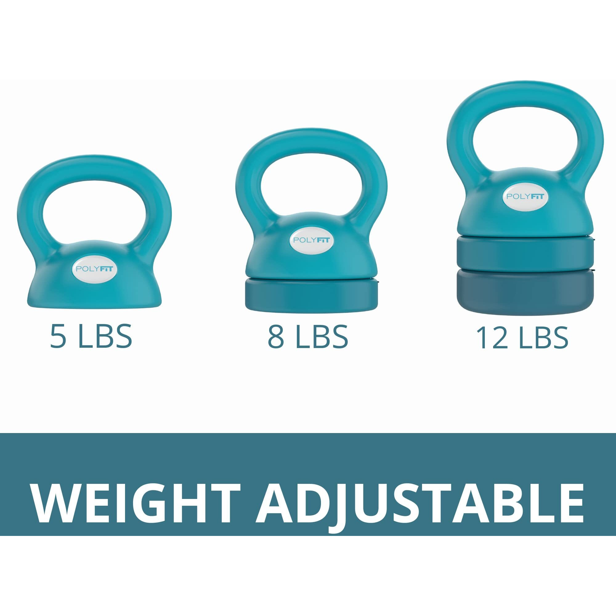 Adjustable Kettlebell - 5 Lbs, 8 Lbs, 12 Lbs Kettlebell Weights Set For Home Gym - Teal