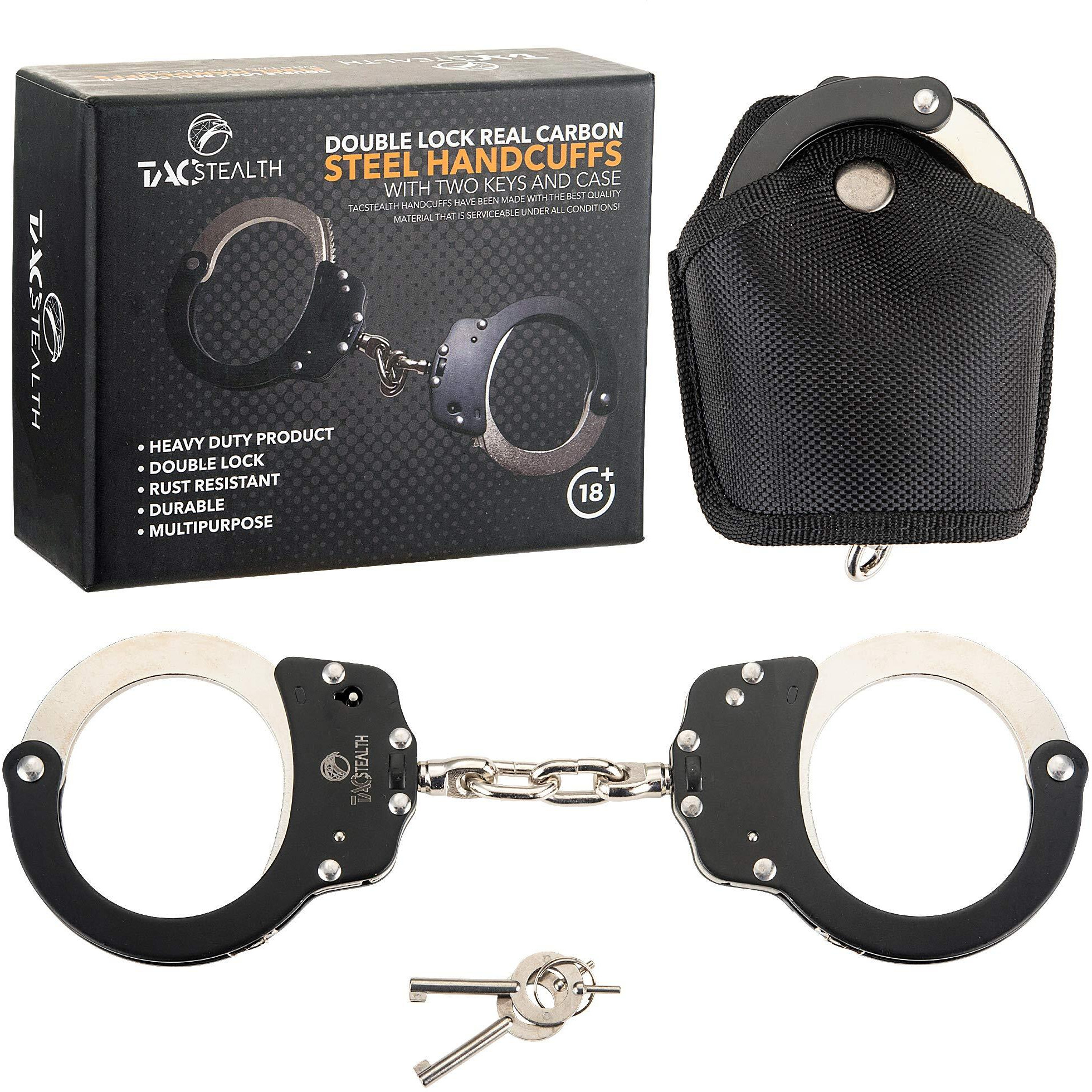 Tacstealth Handcuffs With Two Keys  Handcuffs Case Heavy Duty Black And Silver Steal Professional Grade Bendbreak Free Secure Handcuffs