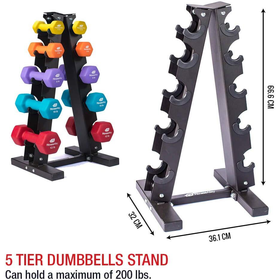 Fitness Alley Steel Dumbbell Rack - 5 Tier Weight Holder & 5 Tier Weight Rack Dumbbell Stand - Dumbbell Holder - Dumbbell Rack Stand - Weight Racks For Dumbbells Of Various Sizes