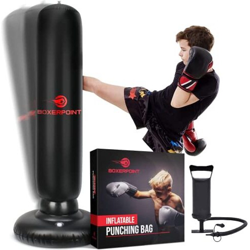 Boxerpoint Inflatable Punching Bag For Kids 8-12 | 63"" Bob Punching Dummy For Kids - Kids Punching Bag For 3-8 Years For Training Karate, Taekwondo, Mma And Kickboxing - Relieve Pent Up Energy