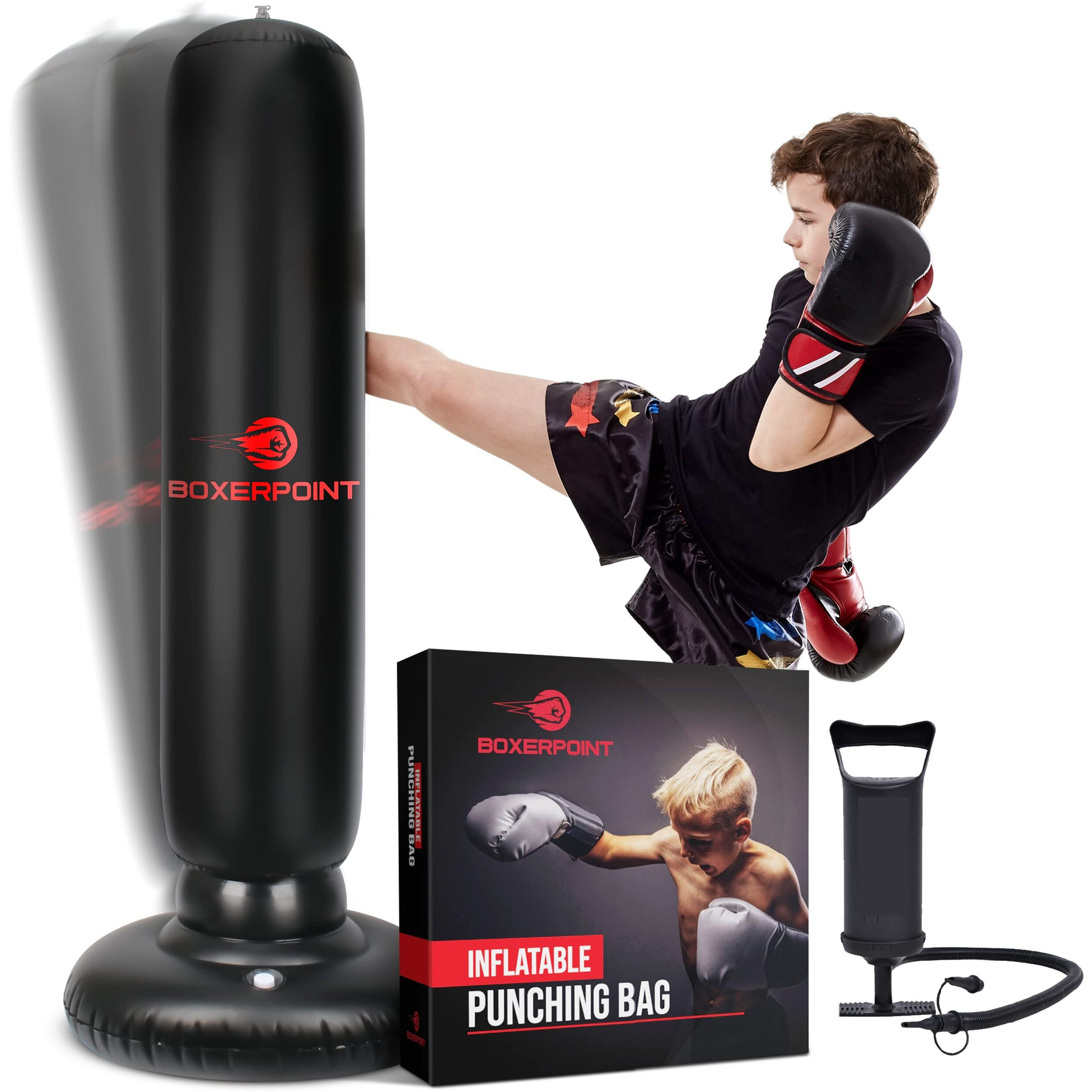 Boxerpoint Inflatable Punching Bag For Kids 8-12 | 63"" Bob Punching Dummy For Kids - Kids Punching Bag For 3-8 Years For Training Karate, Taekwondo, Mma And Kickboxing - Relieve Pent Up Energy